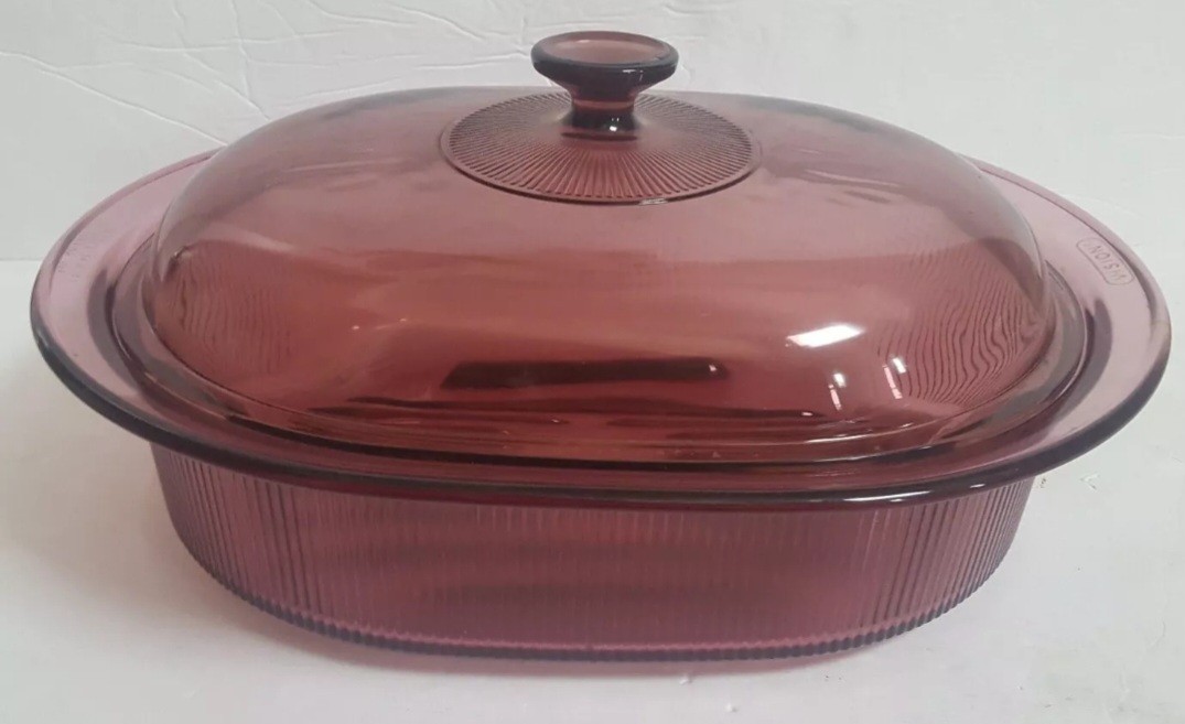Corning Ware Vision V-34-C CRANBERRY 4 Qt Roaster Casserole & Lid Cookware EUC