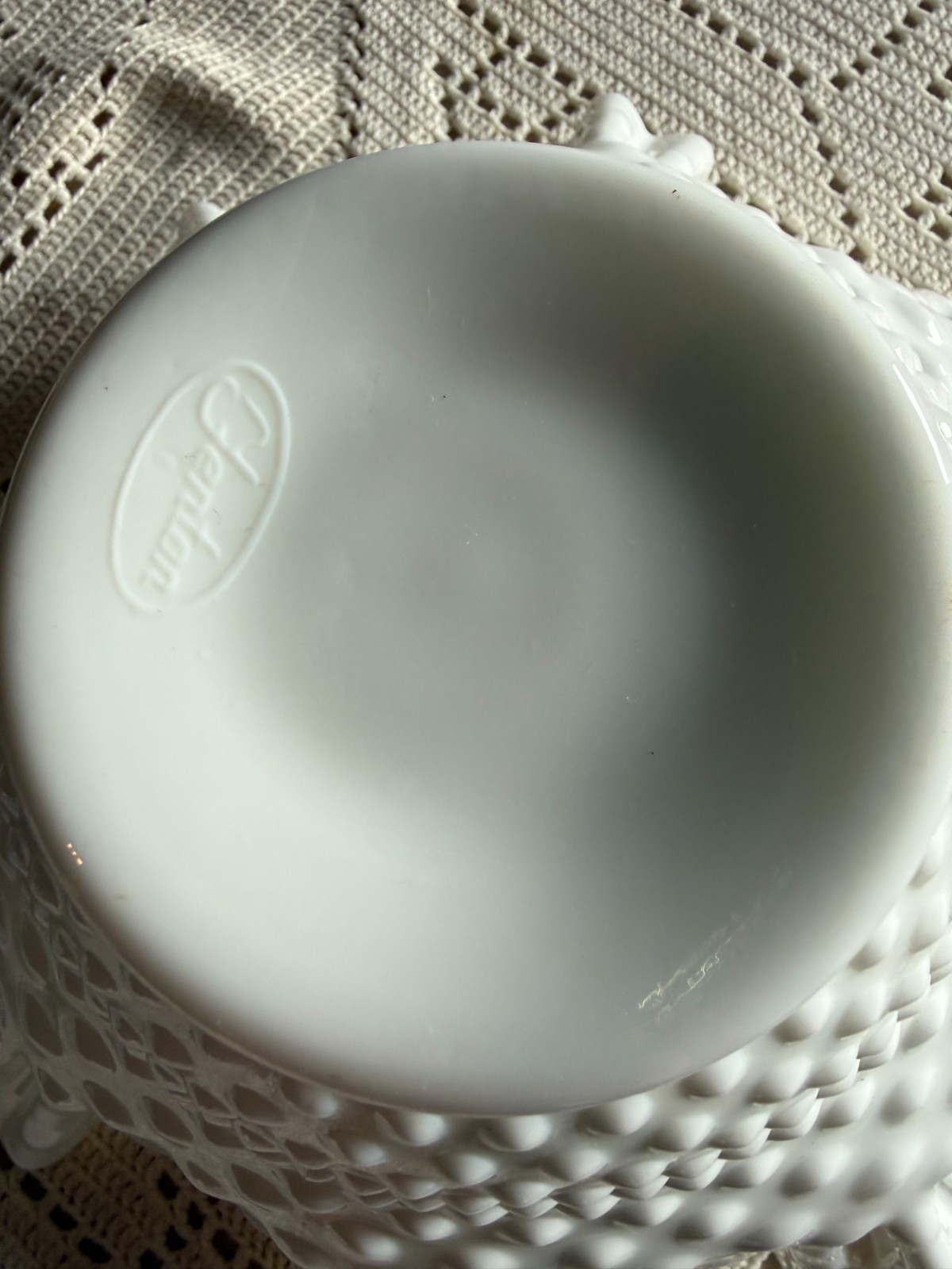 Vintage Fenton Hobnail White Milk Glass Bowl with Ruffled Edge 9″