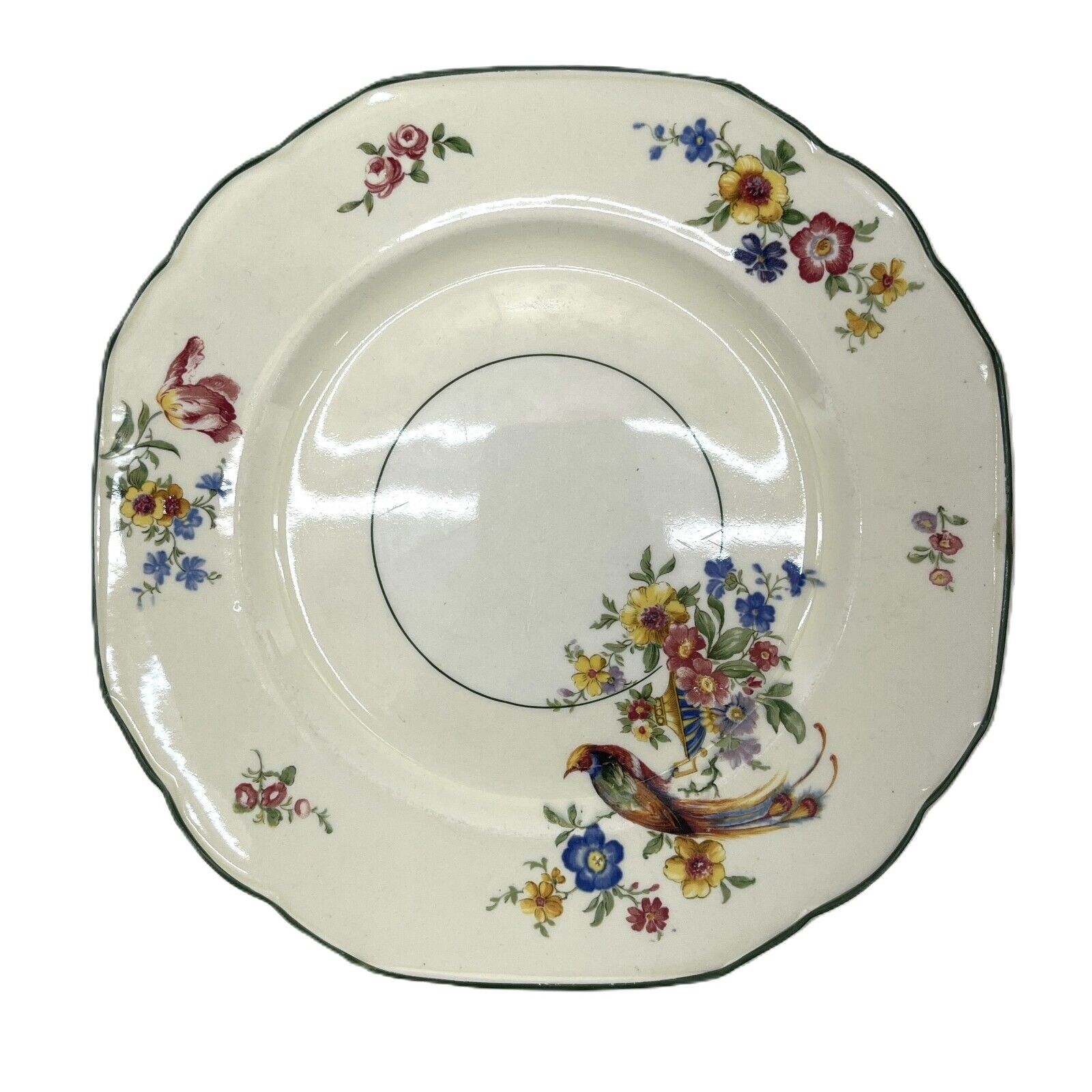 The Welbeck Plate By WH Grindley & Co Windsor Ivory Floral Bird Green Trim 9.5″