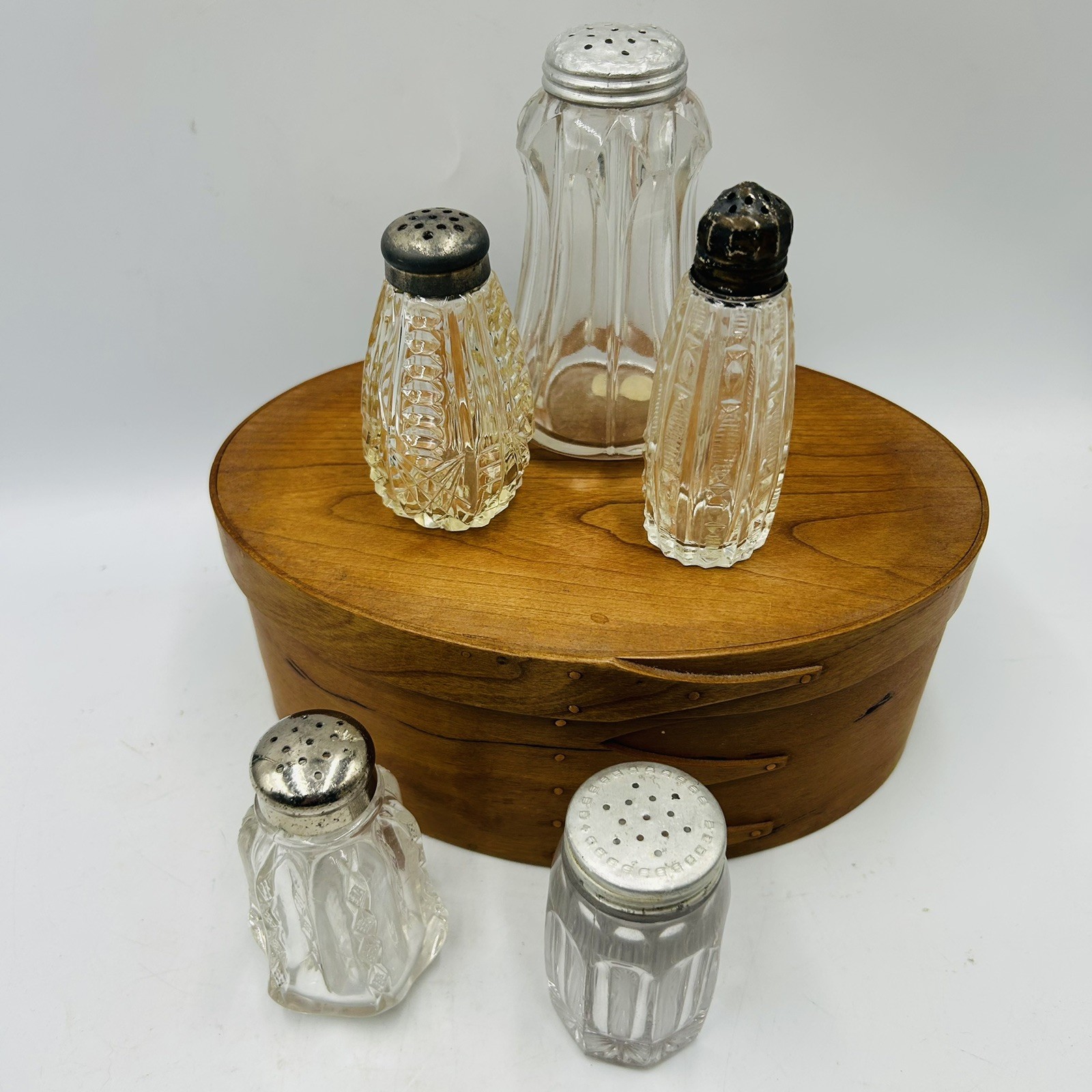 5 Antique Eapg Glass Clear Salt Shaker Mixed Lot