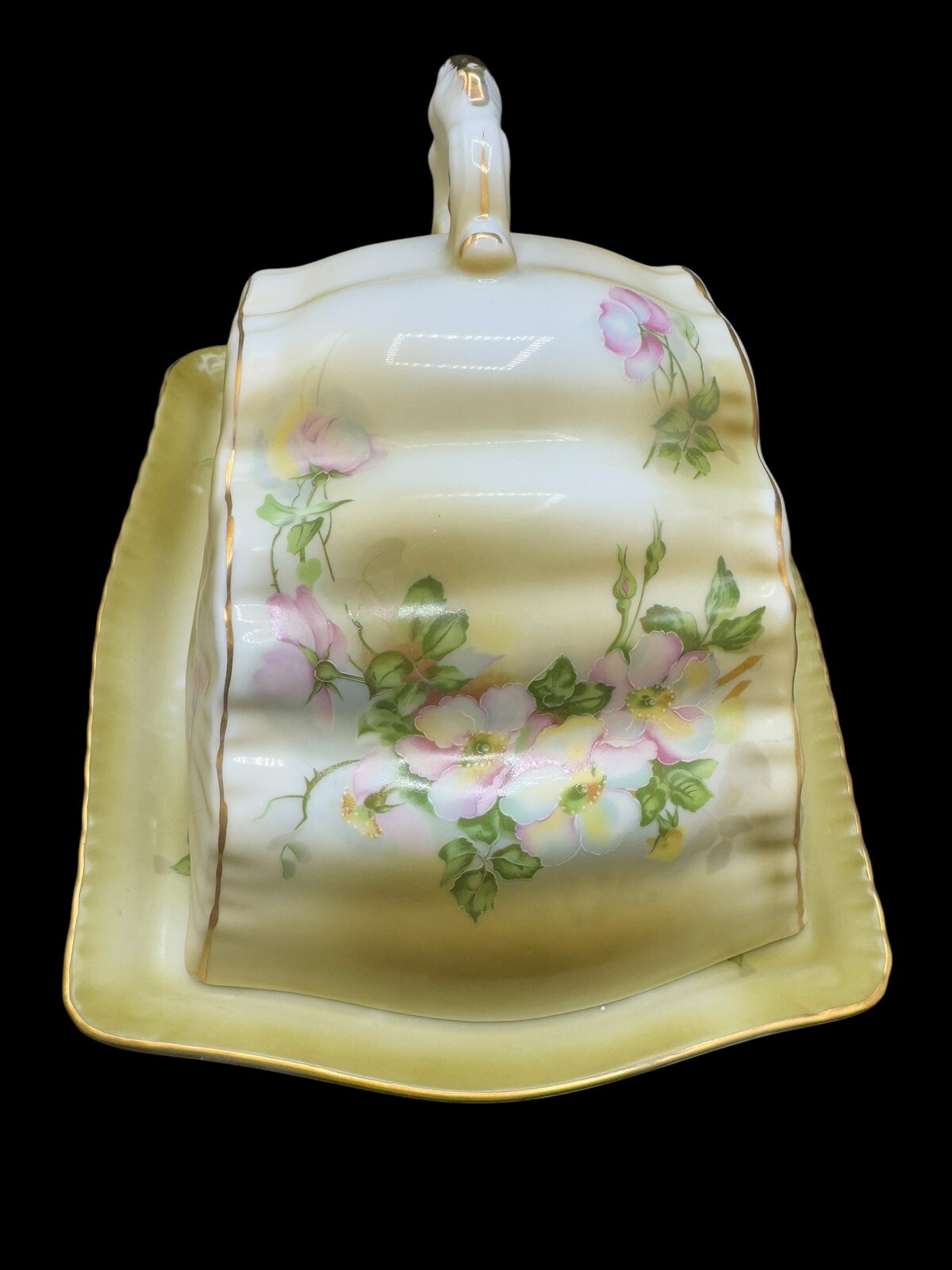Exquisite Nippon Large Covered Cheese Butter Dish 7.5″ x 6″ Floral Rose