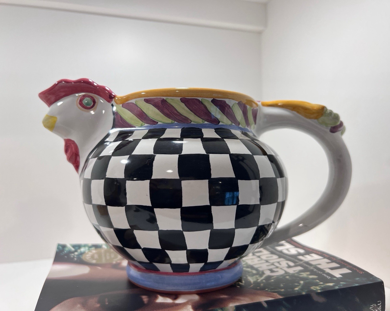 MACKENZIE-CHILDS Retired Piccadilly Courtly Check Chicken Pitcher