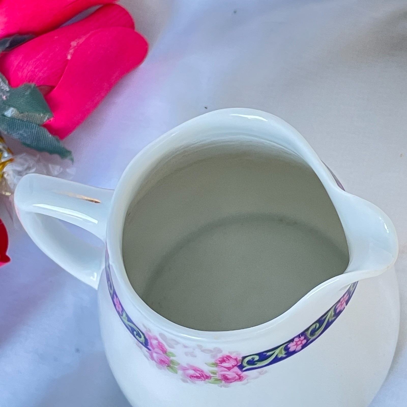 Vintage 1910s Hermann Ohme Silesia White Porcelain Rose Garland Creamer Art Deco