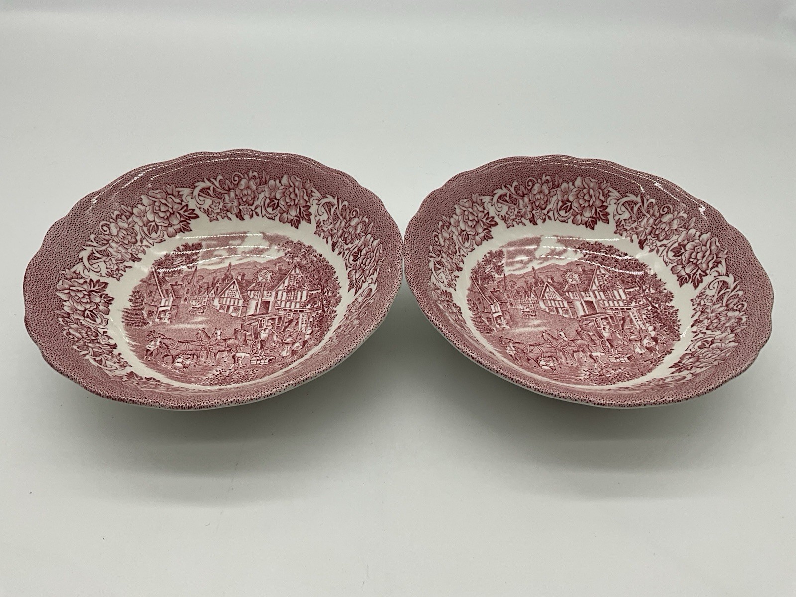 J & G Meakin Royal Staffordshire Stratford Stage 6.25″ Soup Bowls (2) VTG Pink