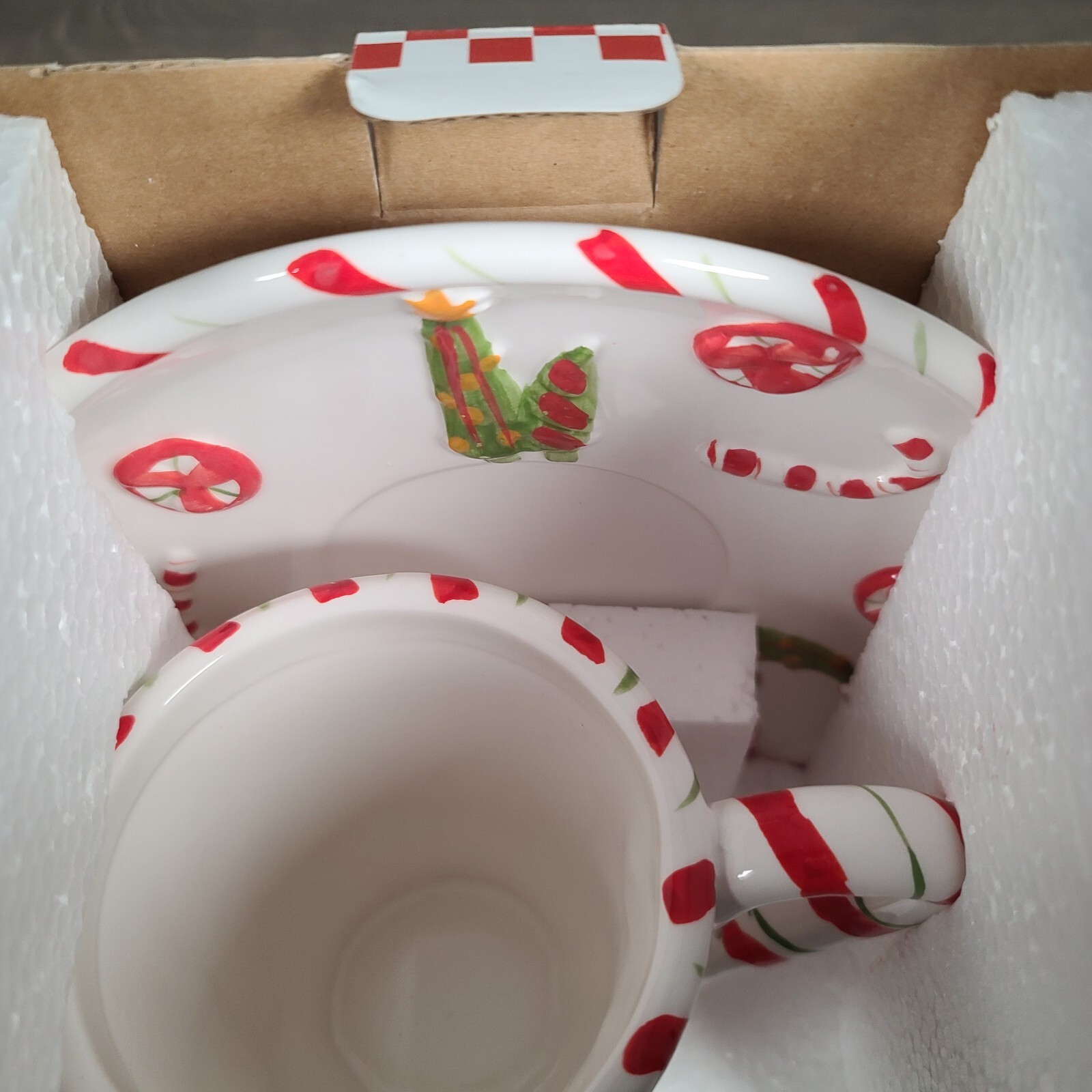 Cookies For Santa Christmas Cookie Plate & Mug Matched Set w/Snowman Candy Canes