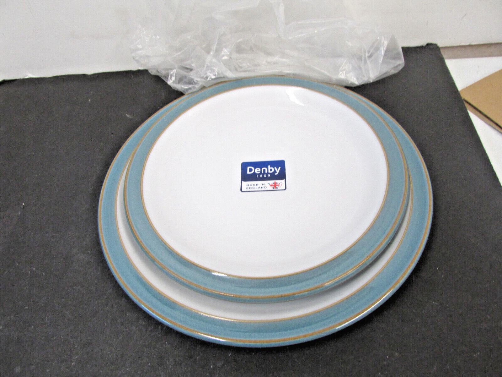NEW DENBY 1 – 10 1/2 INCH DINNER PLATE 1 8 /3/4 SALAD PLATE ENGLAND AZURE