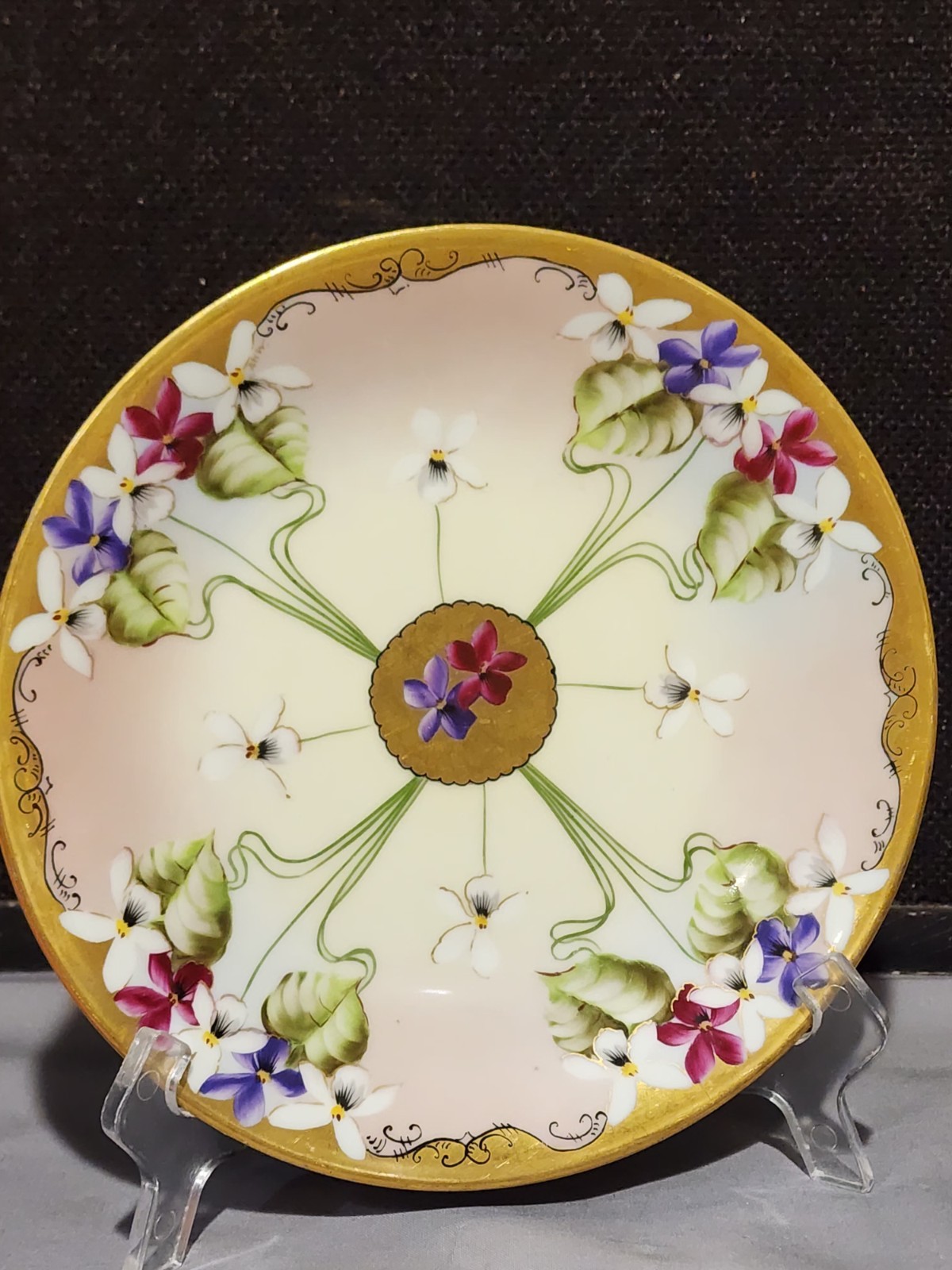 Rare Pickard Studio Art Nouveau Flowers with Gold Gilt Plate Artist Signed