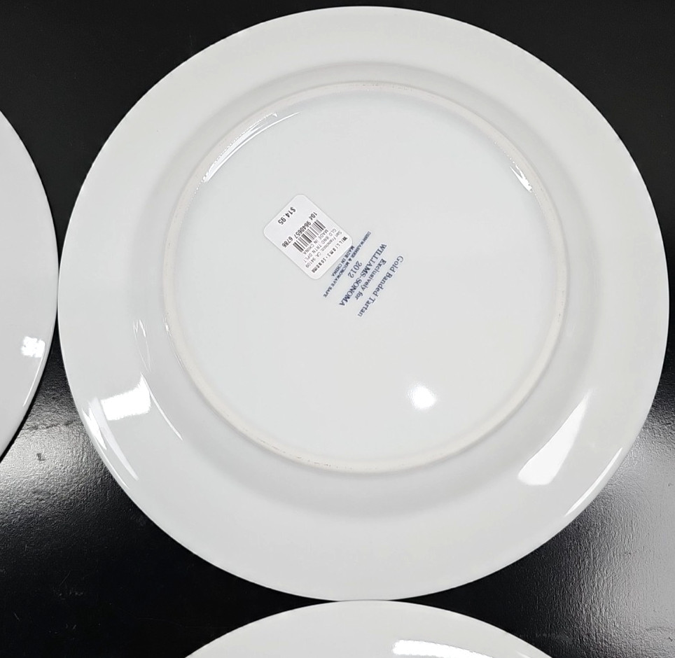 4) Williams Sonoma Gold Banded Tartan Dinner Plates Set Plaid Serving Dishes Lot