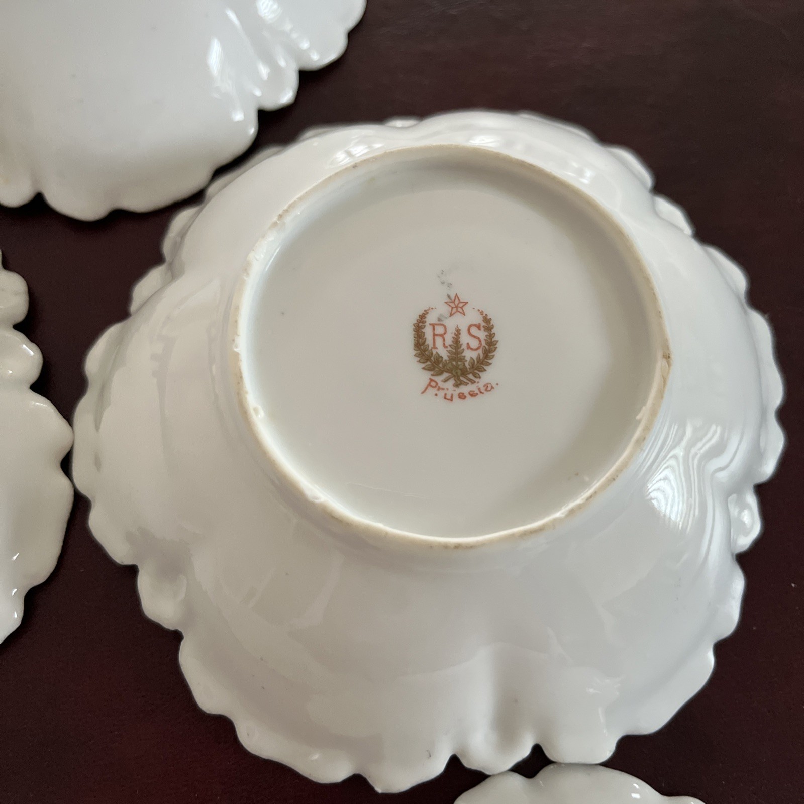 5 R S Prussia Small 5” Hand Painted Bowls Scalloped Red/Pink Roses