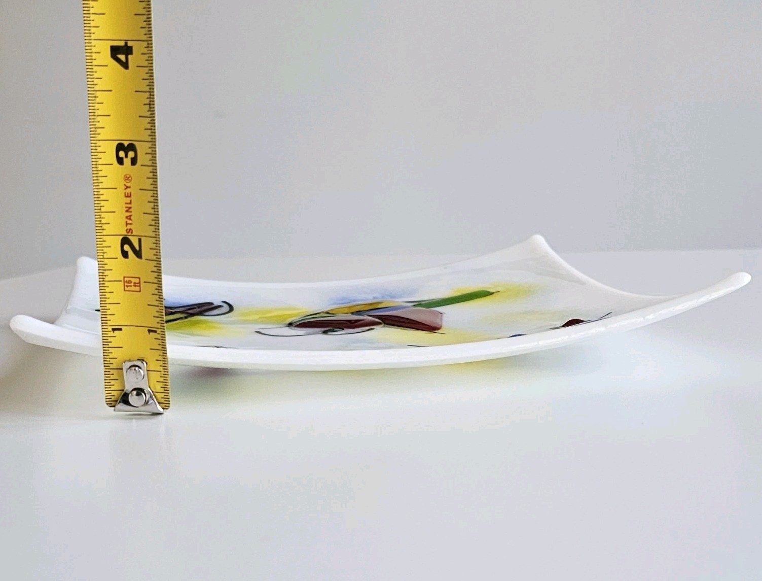 Vintage Fused Glass Abstract Art Plate – Kandinsky Style – MCM 9″ Square White