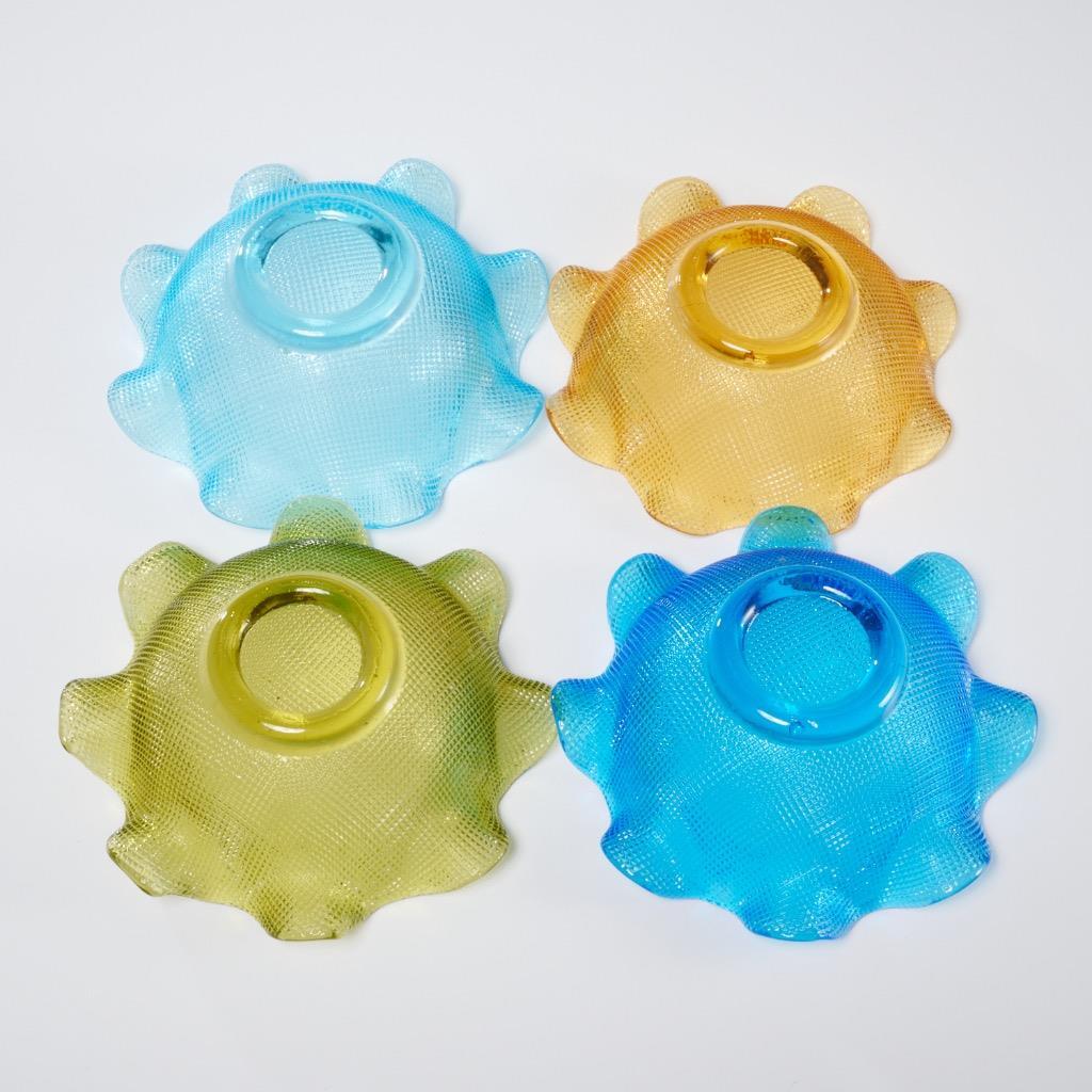 Colony Glass Cobalt Light Blue Yellow Amber Multicolor Ruffled Waffle Bowls MCM