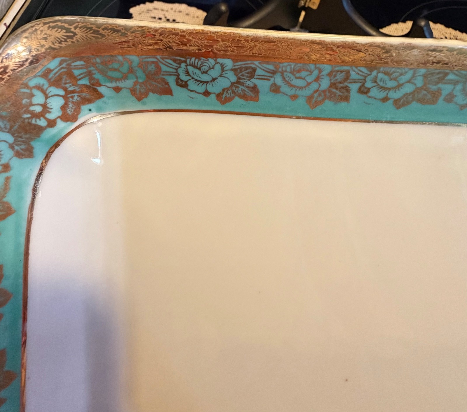 Vintage Superior China Bavaria 22 Carat Embossed gold n green Platter