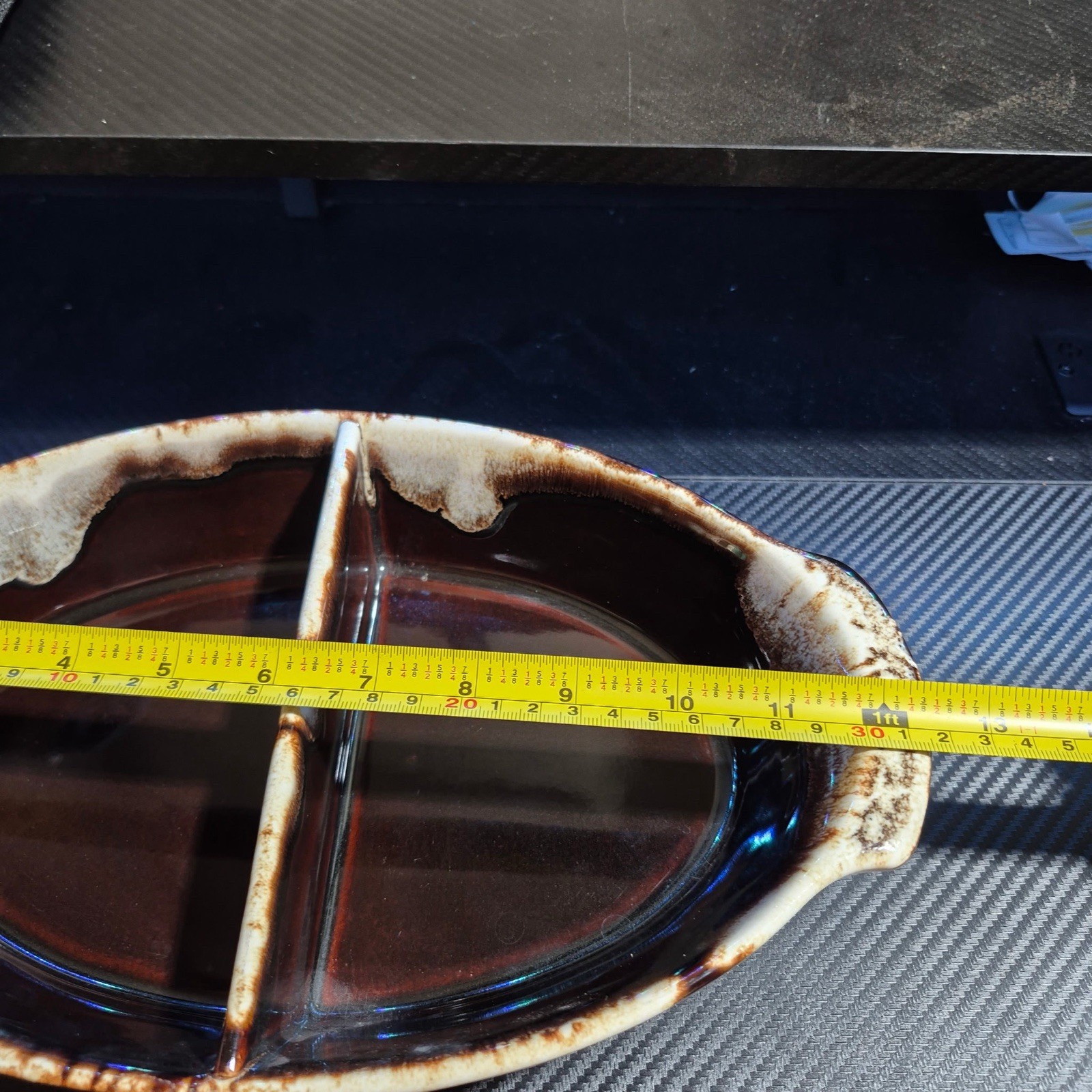Vintage Pfaltzgraff Brown Drip Glaze Divided Vegetable Stoneware Dish Retro USA