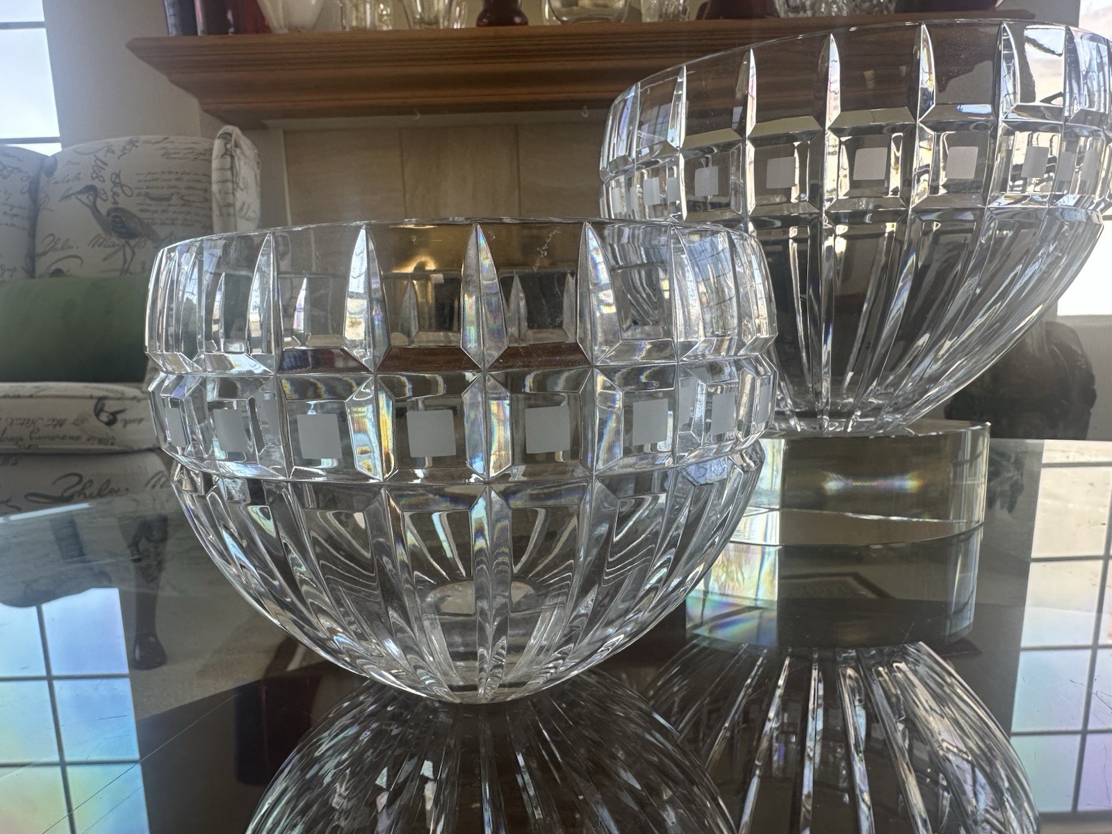 VTG Marquis by Waterford Quadrata Crystal Bowls Signed 3pc Centerpiece Poland