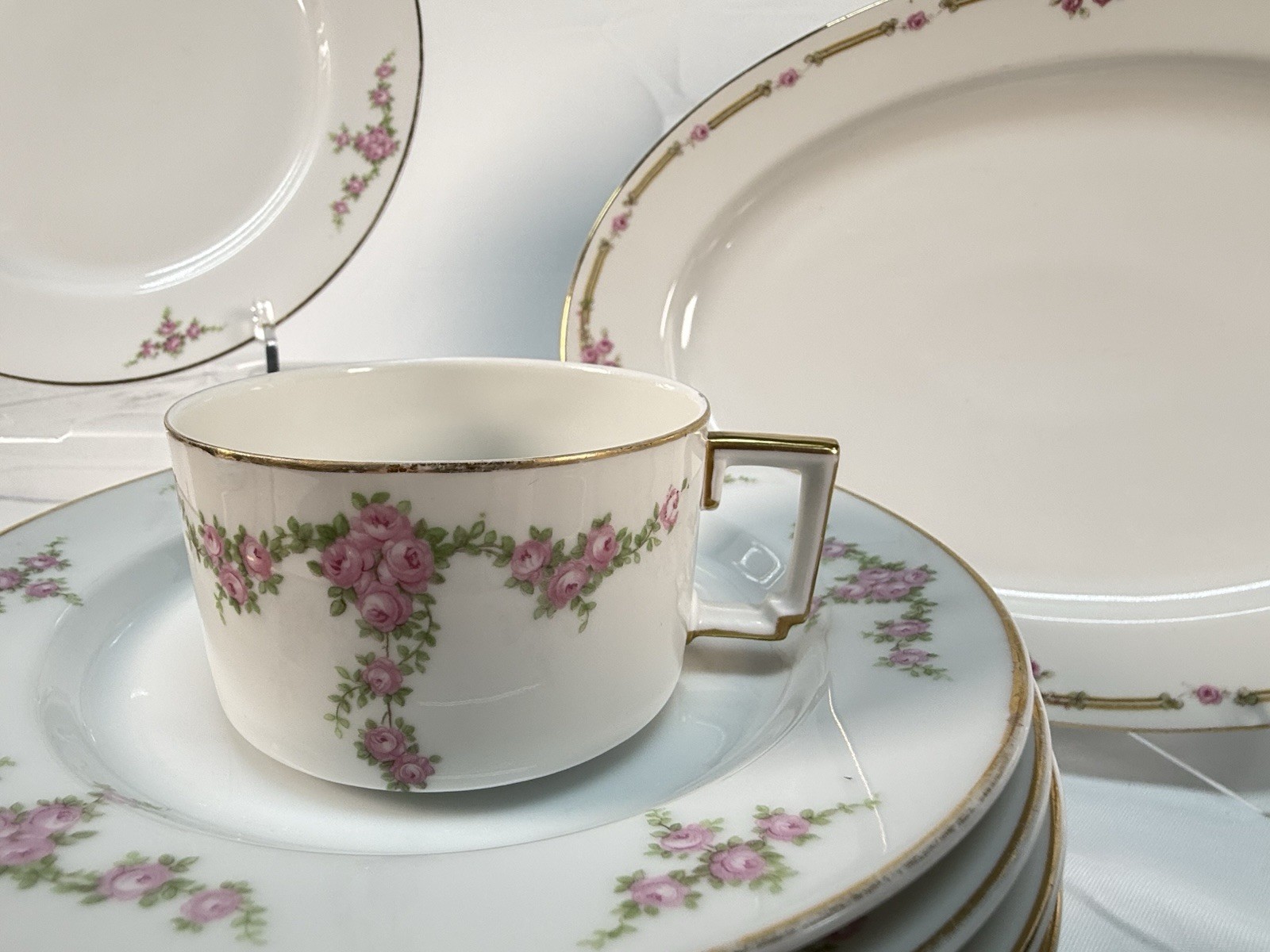 Vintage Heinrich & Co Rosalinda Bavaria China Set – 44pc Pink Rose Gold Trim