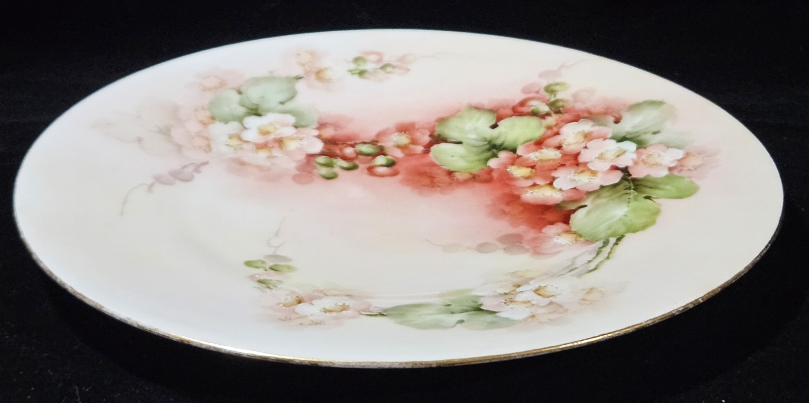 Antique White Pink Green Floral Plate Hand-painted Porcelain Cottagecore