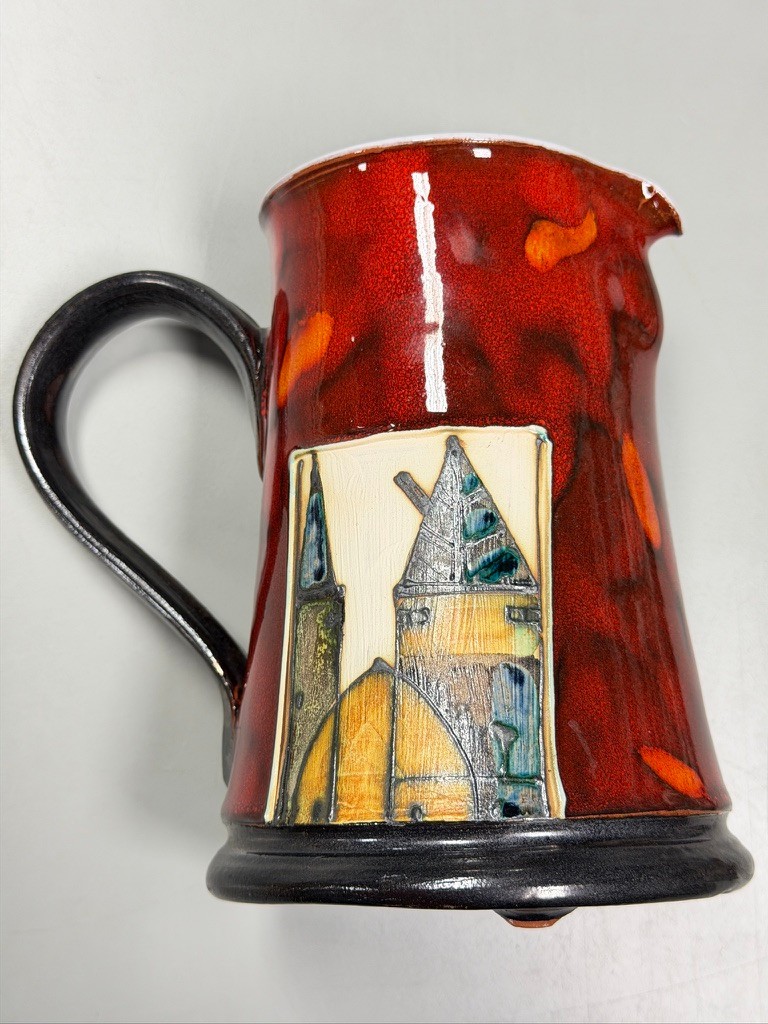 Handmade hand built Danko red pitcher pottery Pleven, Bulgaria