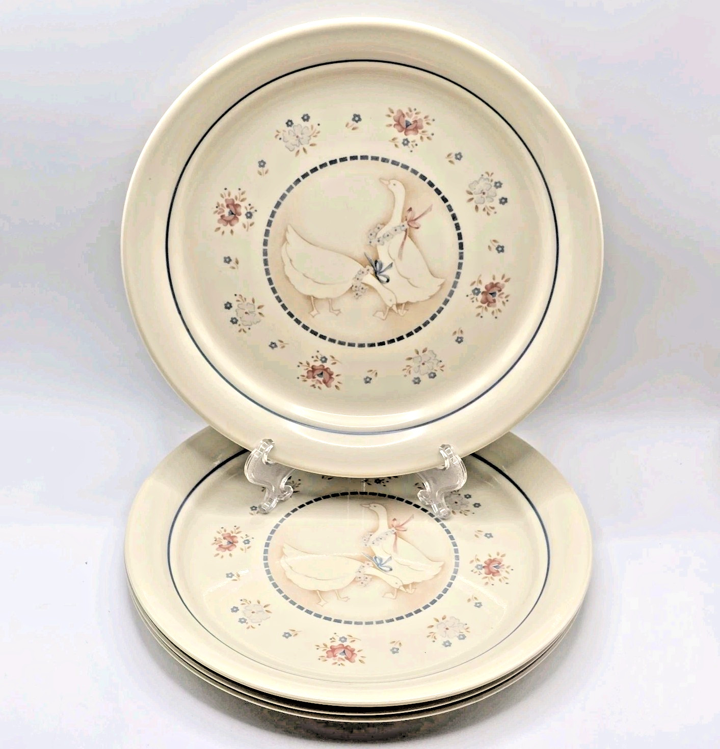 4 Vtg Corelle Country Promenade 8.5″ Retired Salad Plates Goose Cottagecore USA