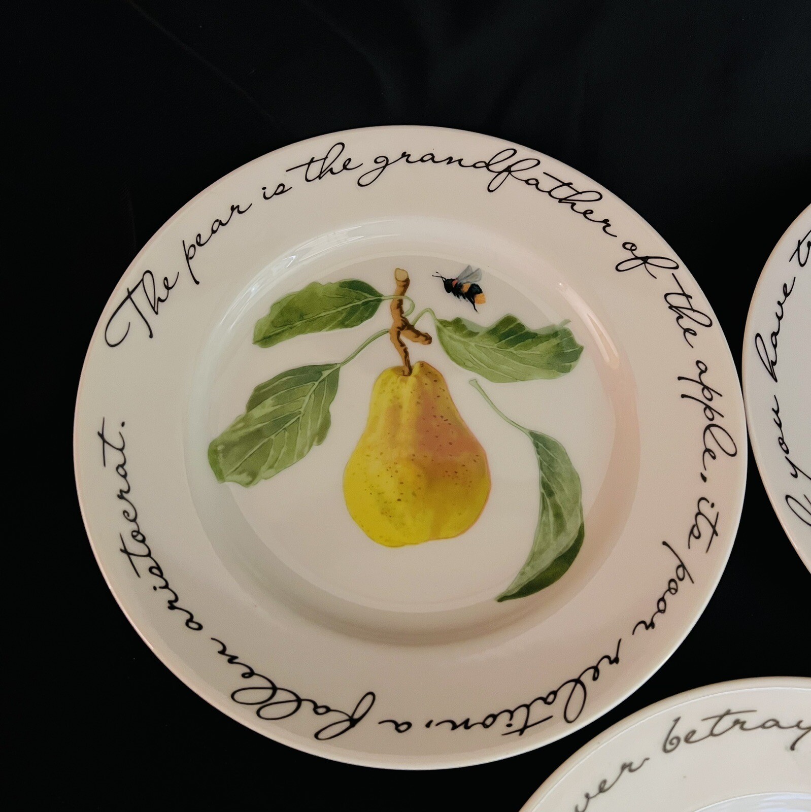 3 Williams Sonoma ORCHARD SUITE Accent Salad Plate Pears Plum Peach Fruit
