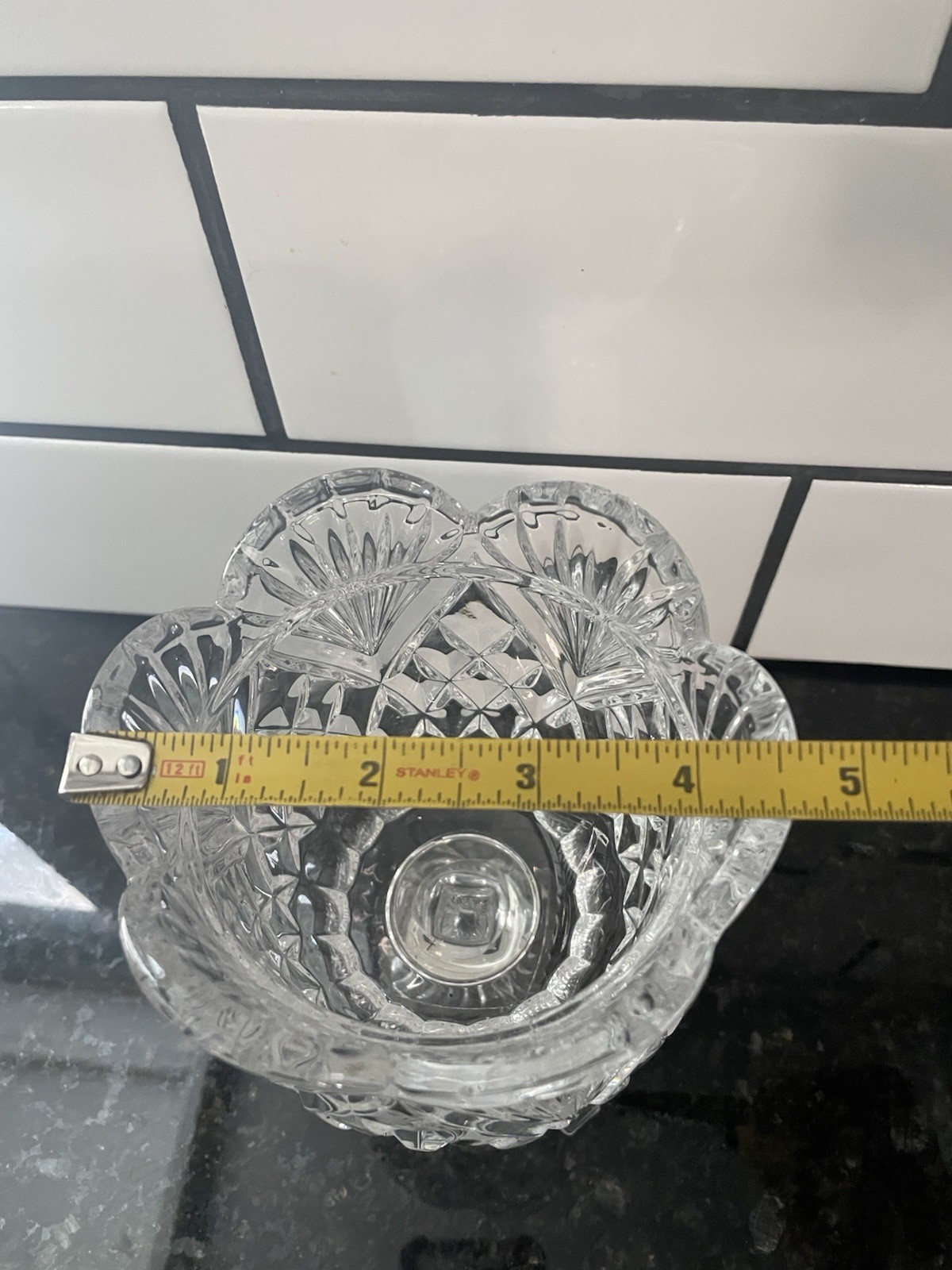 Shannon 24% Lead Crystal Pedestal Scalloped Top Candy Compote Makeup Dish Bowl