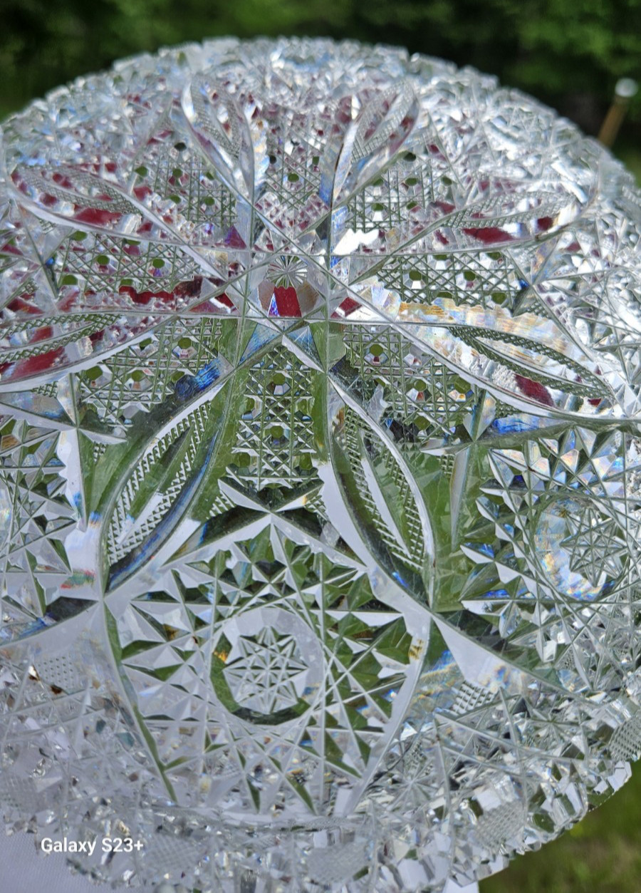Parsche Name Propeller American Brilliant Period Cut Glass Low Bowl ABP, 7-7/8″