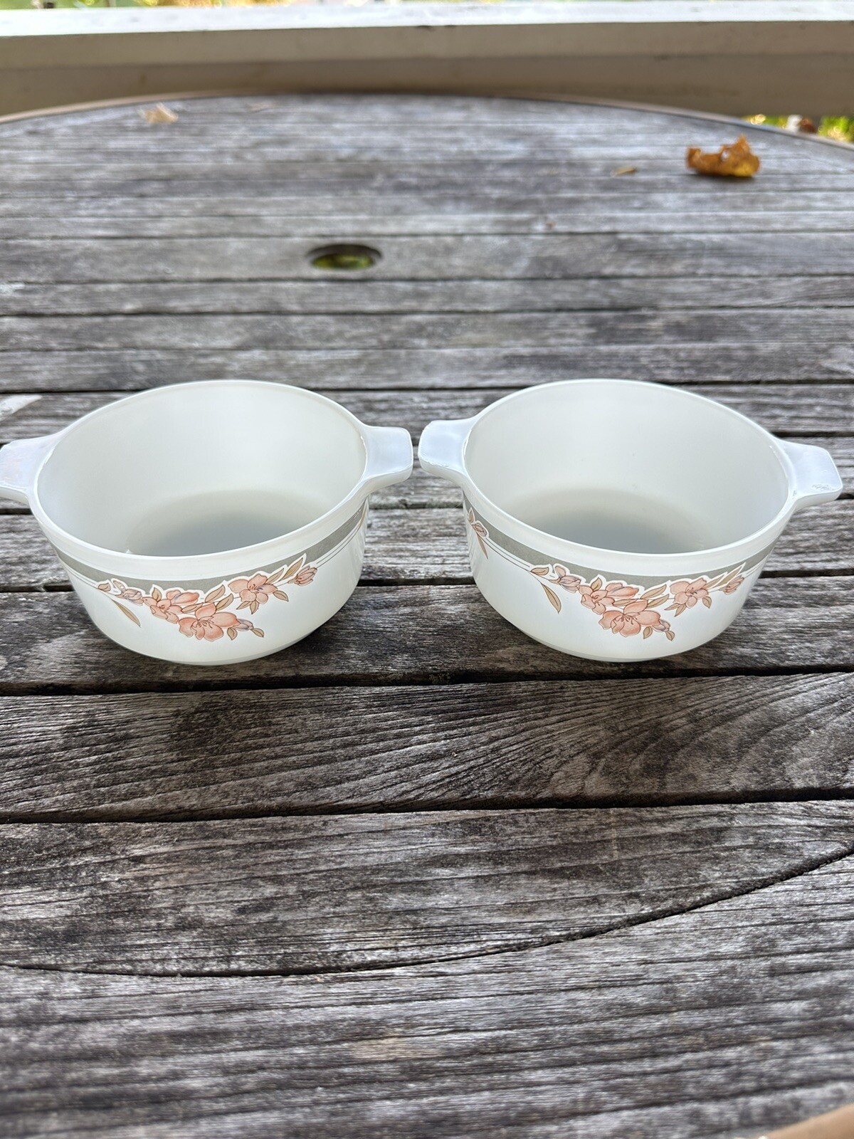 2 Vintage INDOPAL White Milk Glass Bowls Pink Cherry Blossom Floral