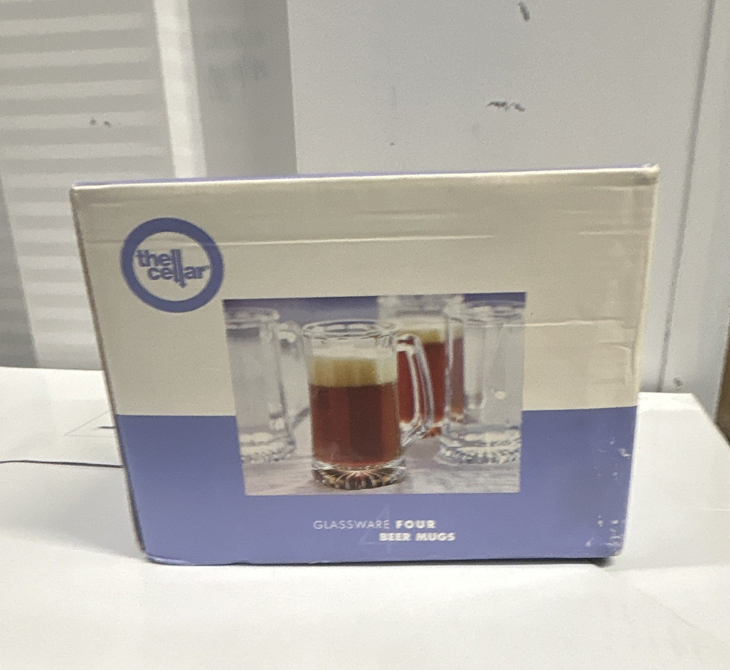 The Cellar Clear Glass Beer Mugs Set of 4 15 oz With Handle Pressed 30-41411