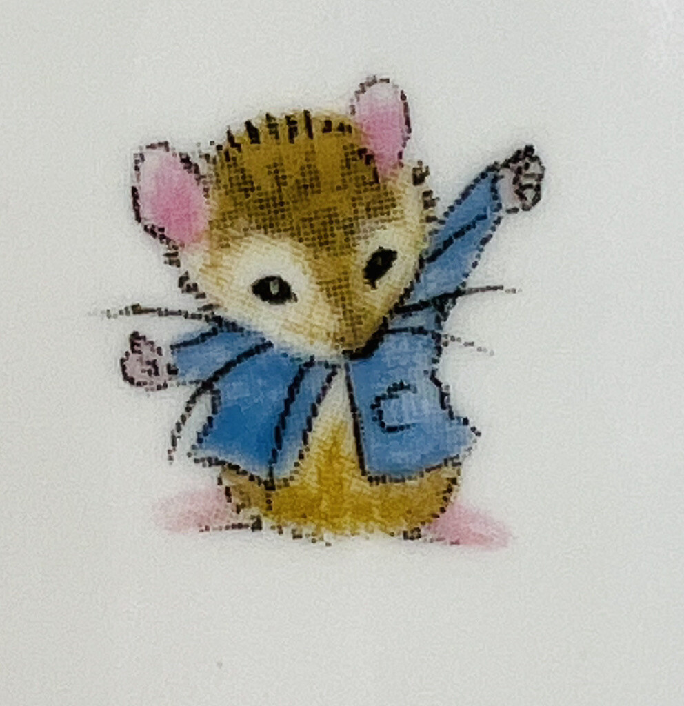 Mouse Party Straffordshire Amber Bone China Handled Cup 6 oz Pink Trim