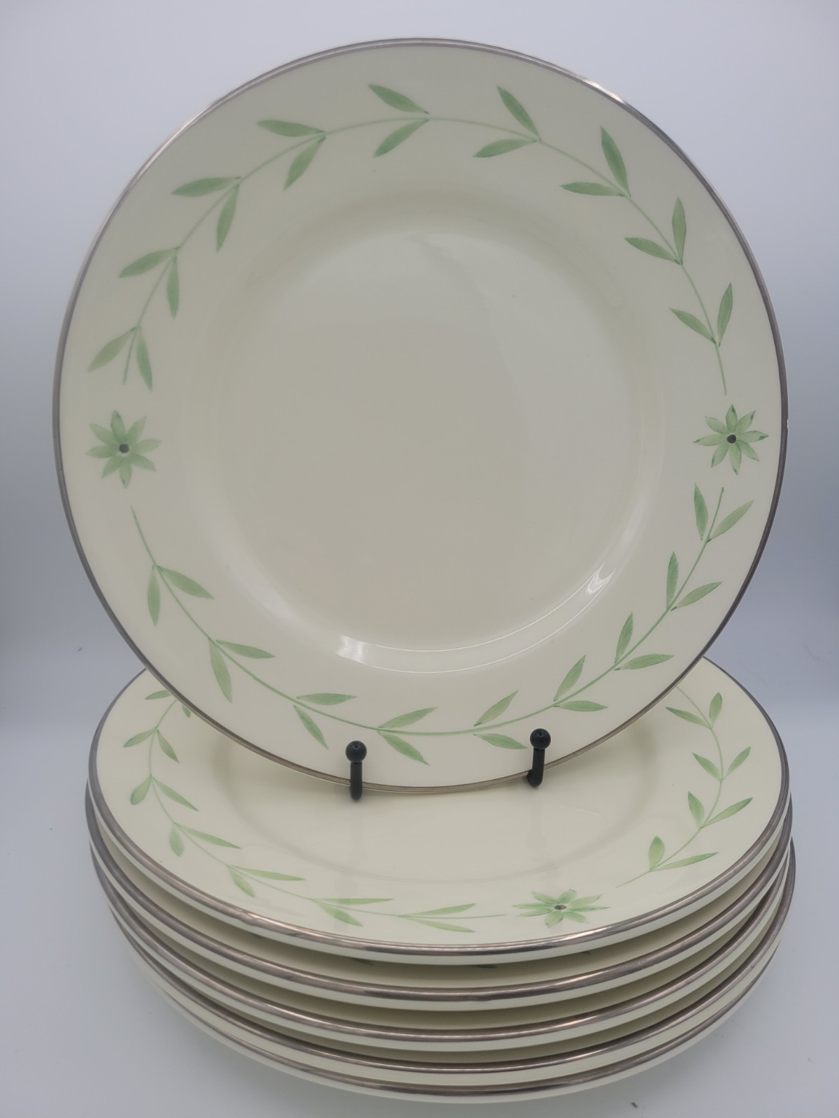 6 Este C.E. Italy Exposures Homes 10.5″ Dinner Plates Silver Ivory Sage Floral