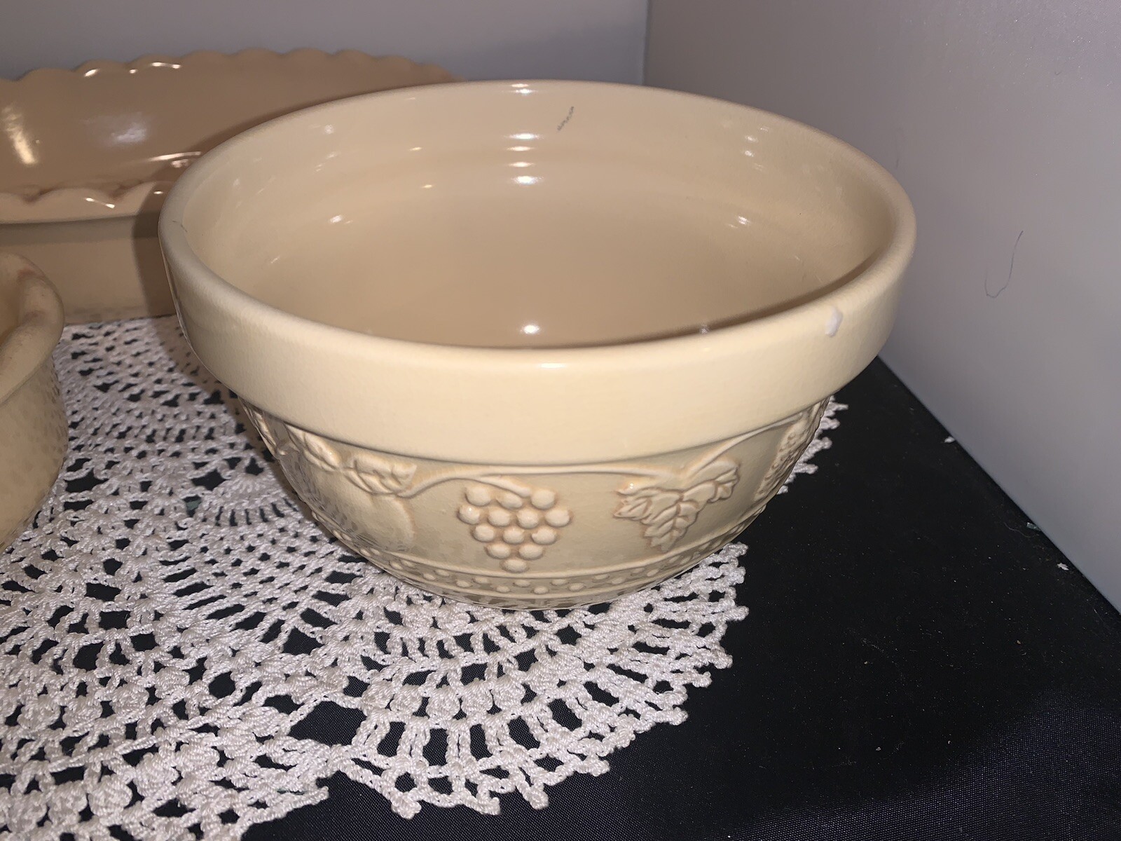 Vintage Leaf And Fruit Stoneware Casserole Bowls And Serving Bowl