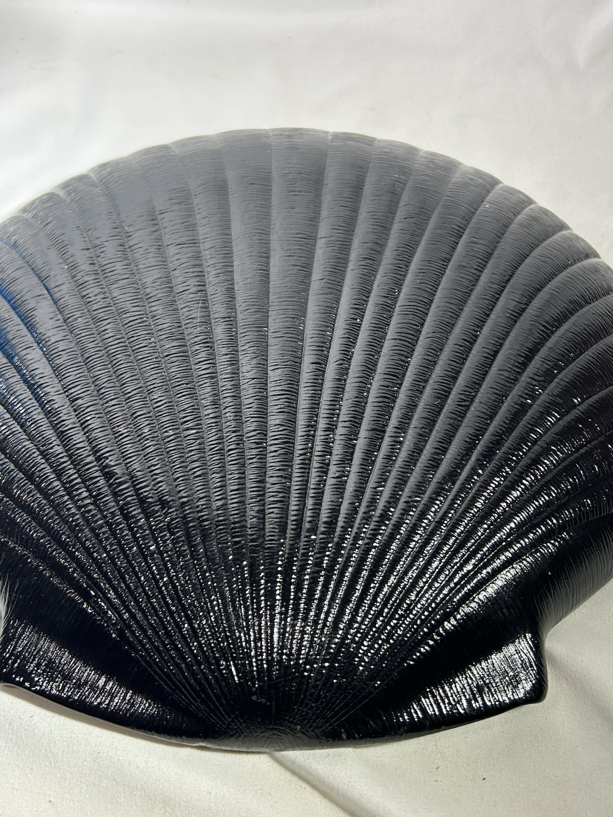 Vintage Shell Platter Plate Textured Black Glass 13” Seafood Sea Ocean Decor