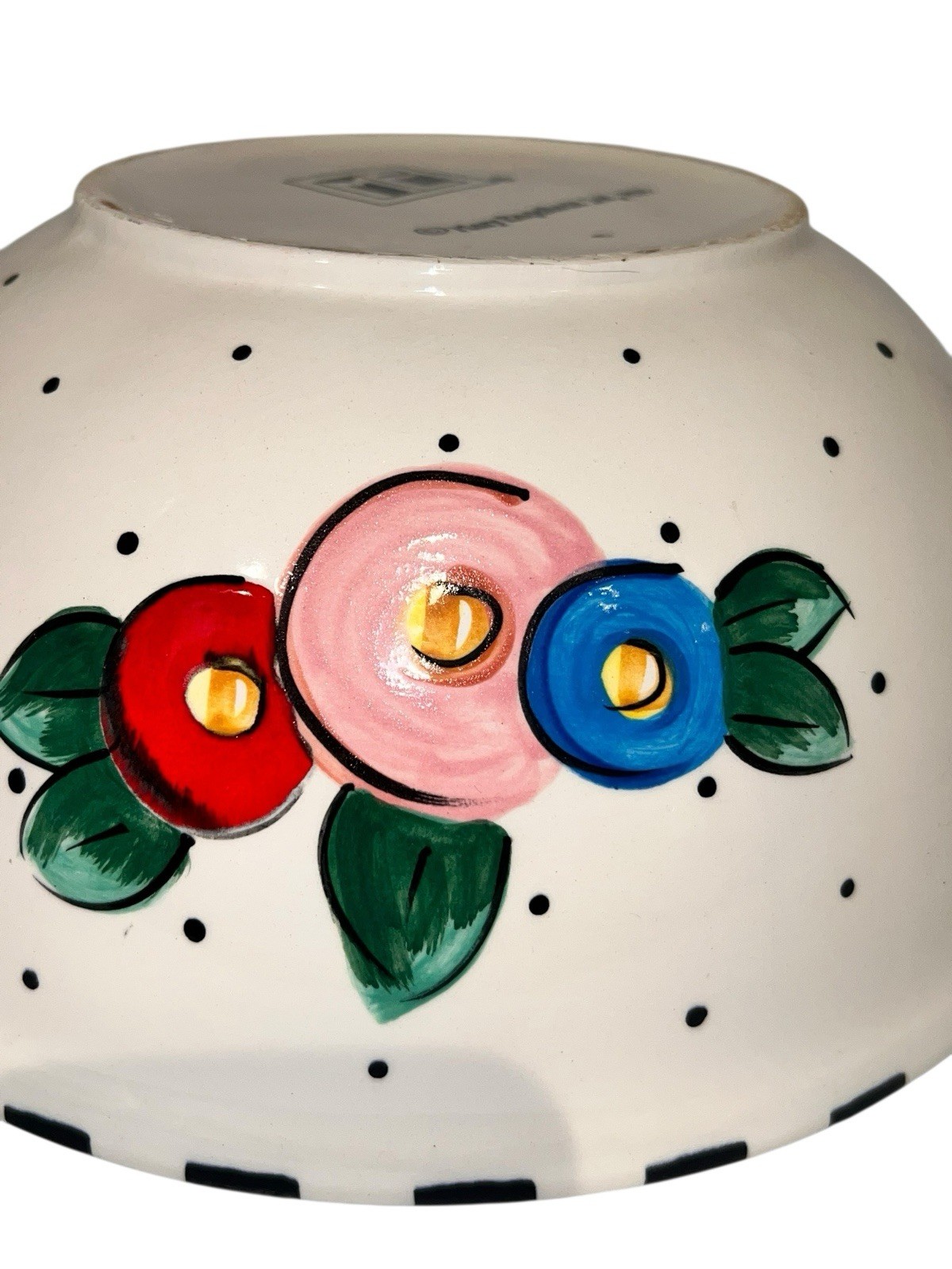VTG GAETANO Pottery Mary Engelbreit Serving Mixing Bowl Rose Flower Design 1994