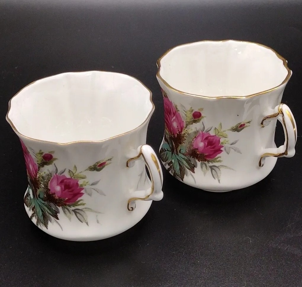 VTG Hammersley Bone China Grand Mother’s Rose Coffee Pot & 2 Flat Cups Gold Trim