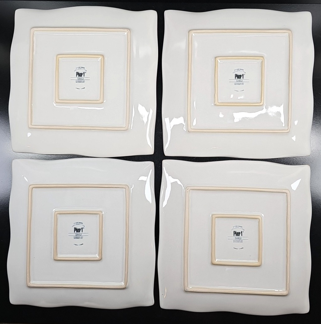 (4) Pier 1 Sakui Dinner Plates Set Square Emboss Elegant Dining Serving Dish Lot