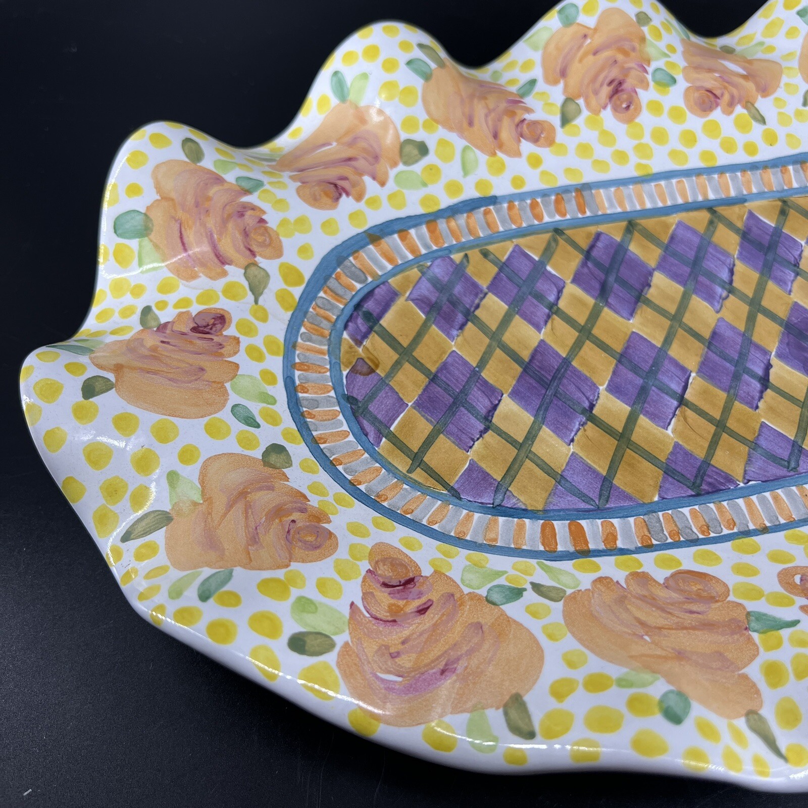Large MacKenzie Childs Serving Platter Fluted Odd Fellows Retired