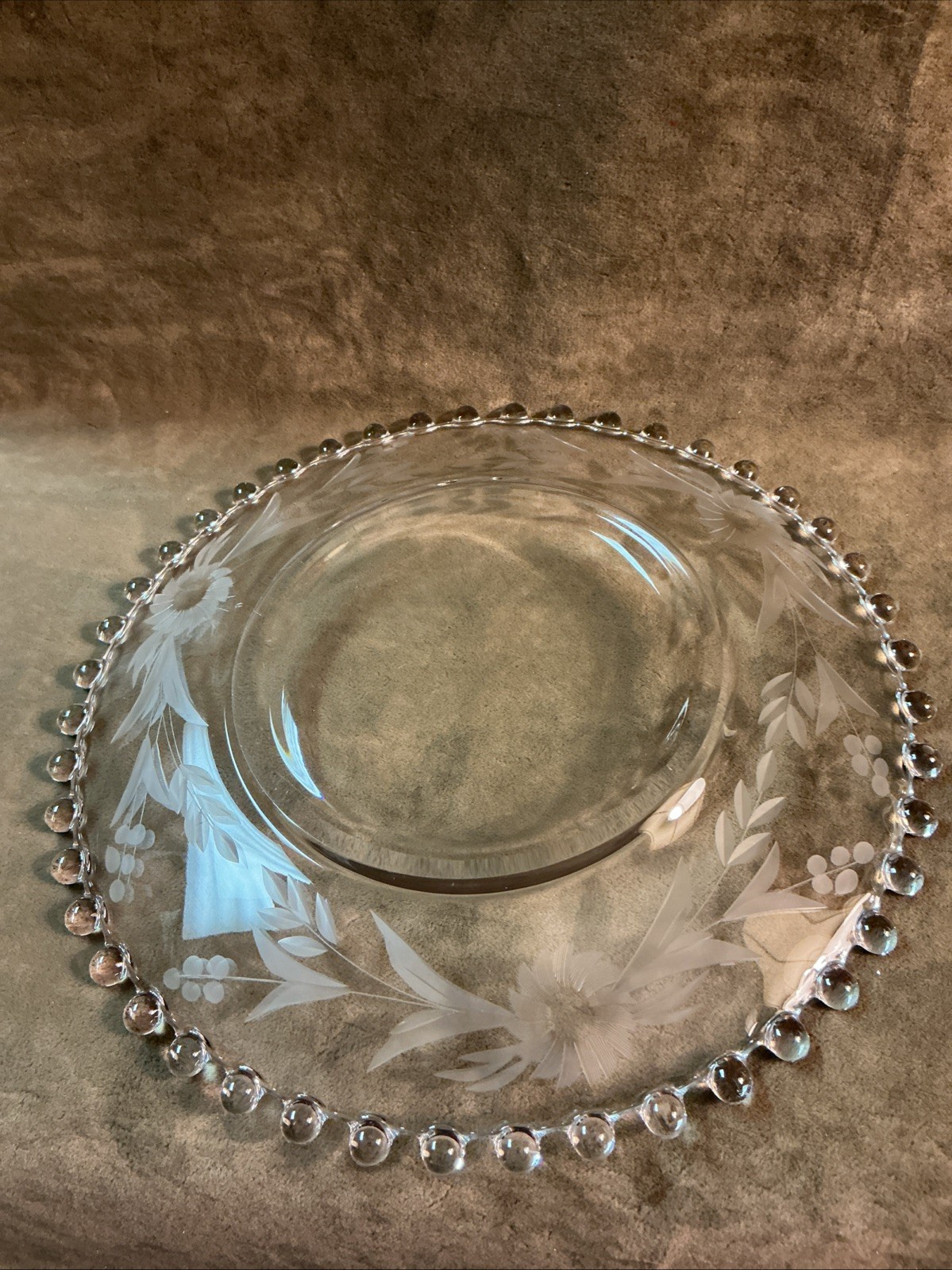 1940s imperial glass clear candlewick floral cut salad plate 8 1/4 Inches Across