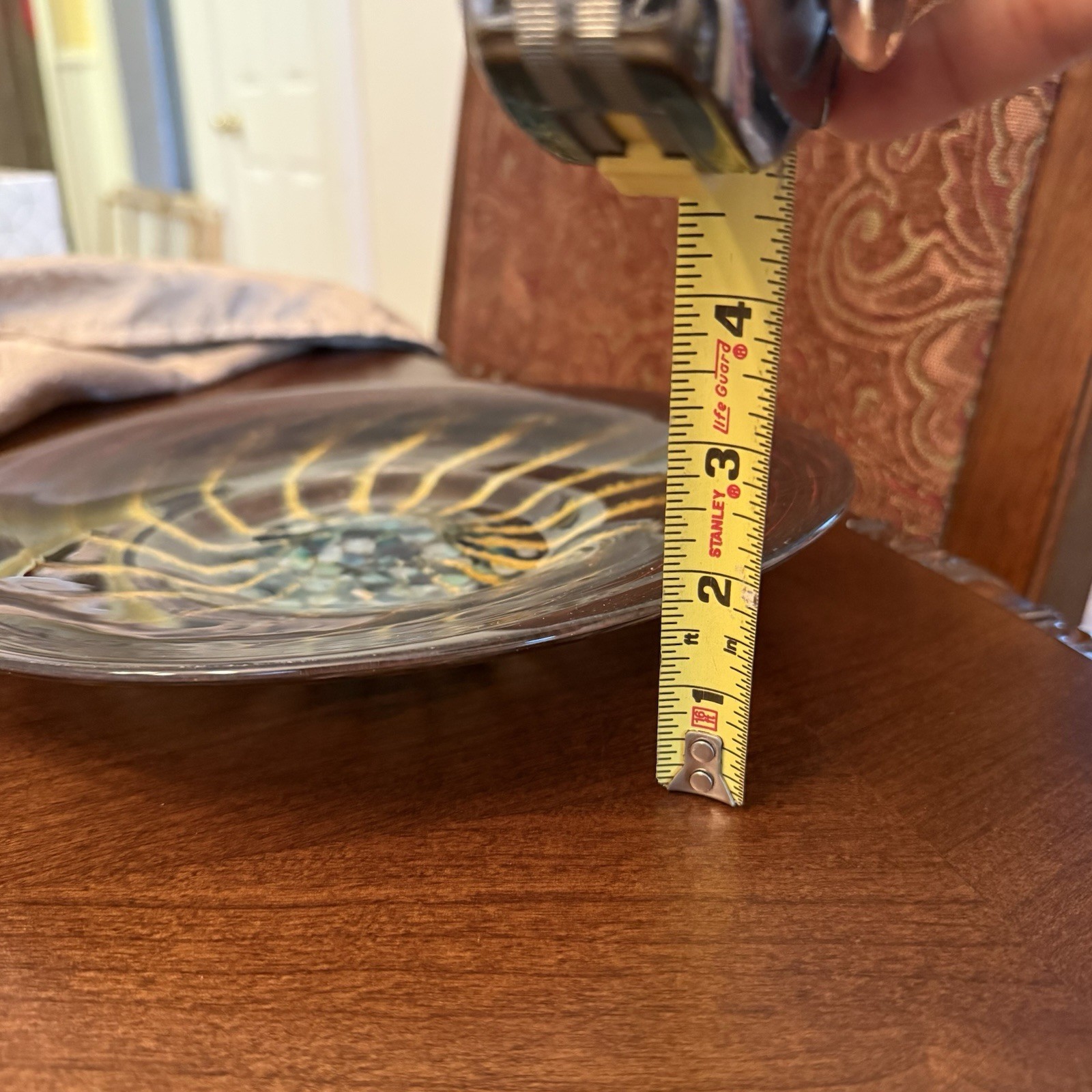 Contemporary Piece Of Art Glass Featuring A Swirling Design Brown, Blue & Yellow