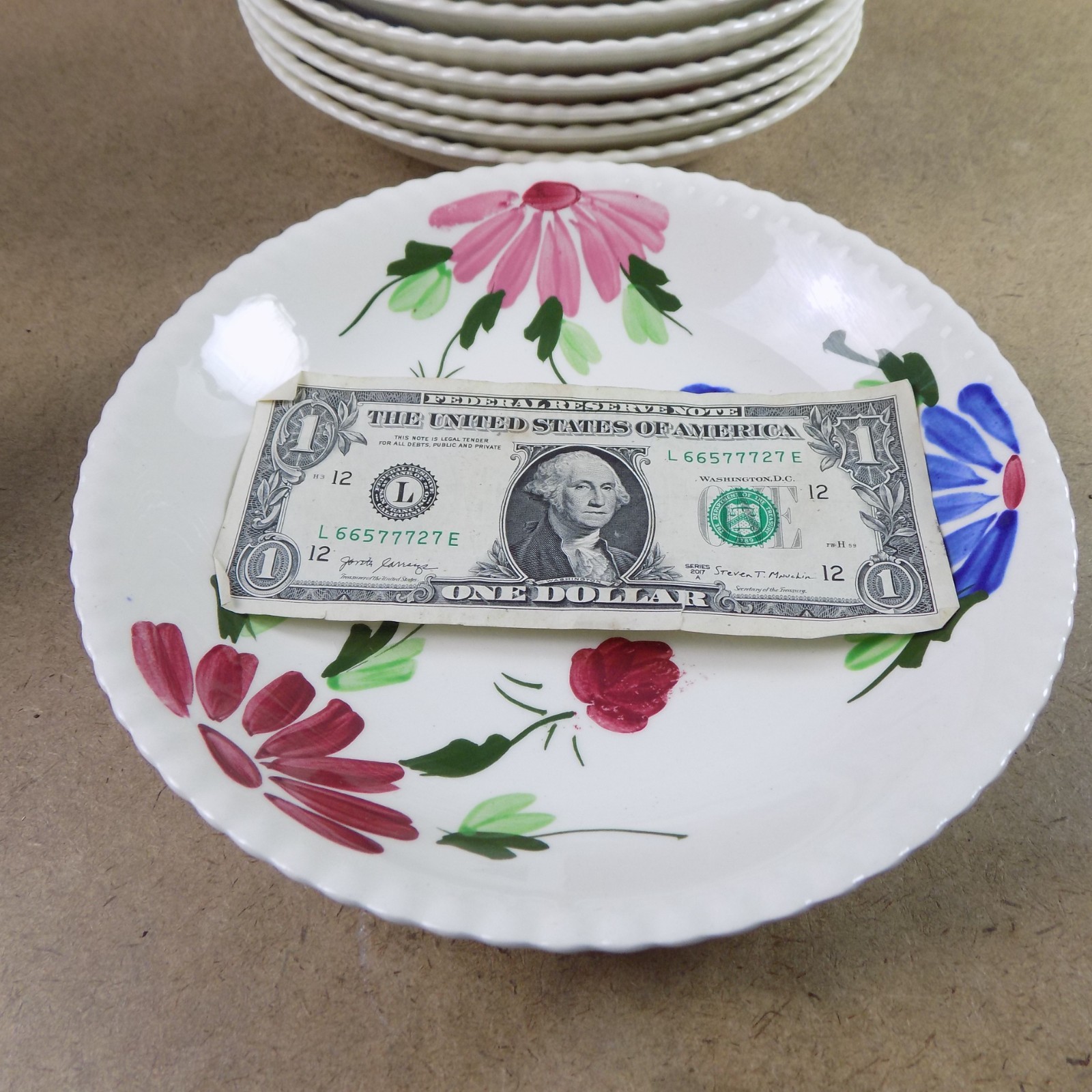 12 Blue Ridge Pottery Mardi Gras Mount Vernon Coup Soup Bowls 7-7/8″ Across VGC