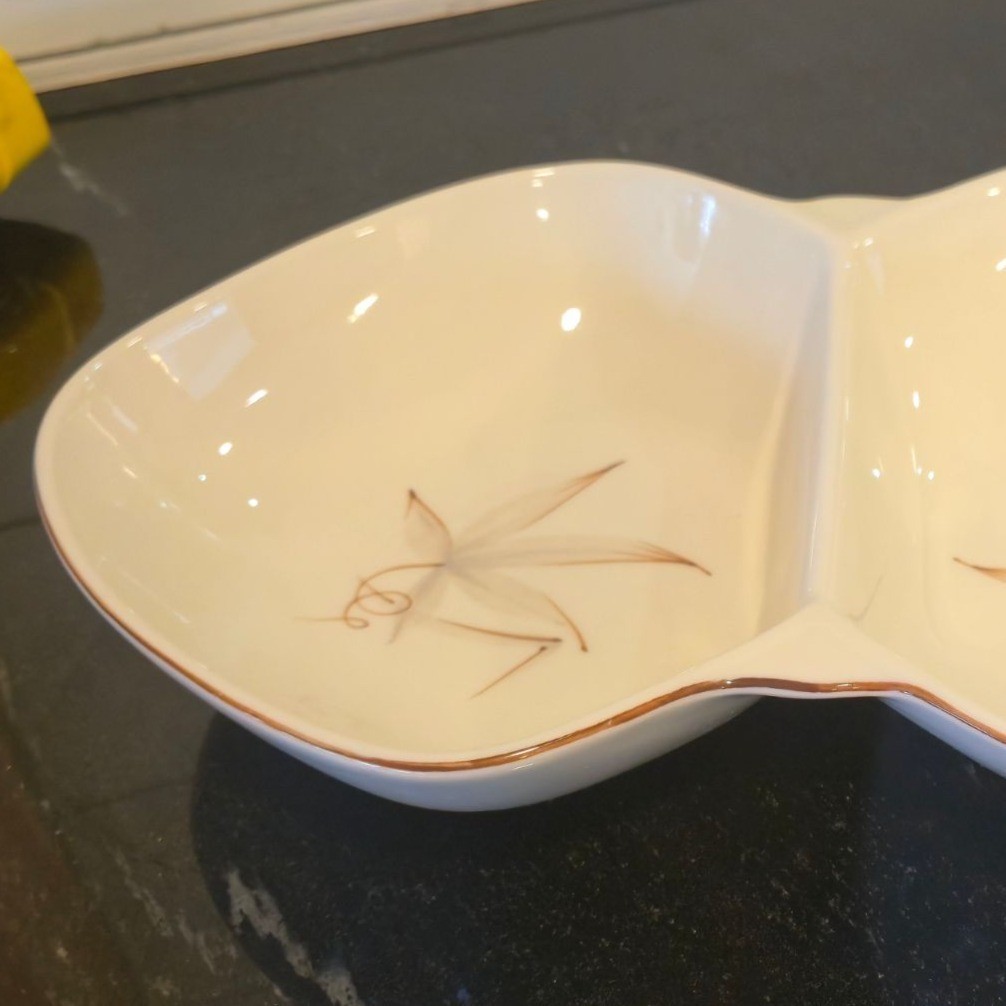 Vintage Winfield Passion Flower divided serving dish Made in USA Pottery 13″