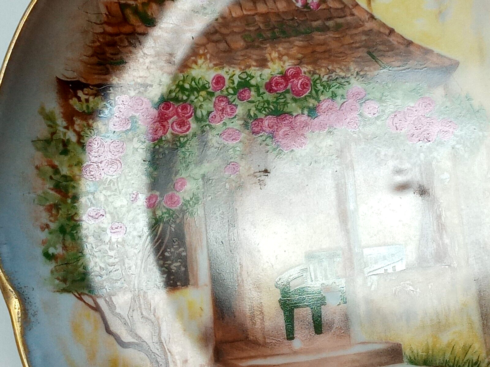 JHR Alice Bavaria Hand Painted 8″ Charger porch scene apple tree flowers euc
