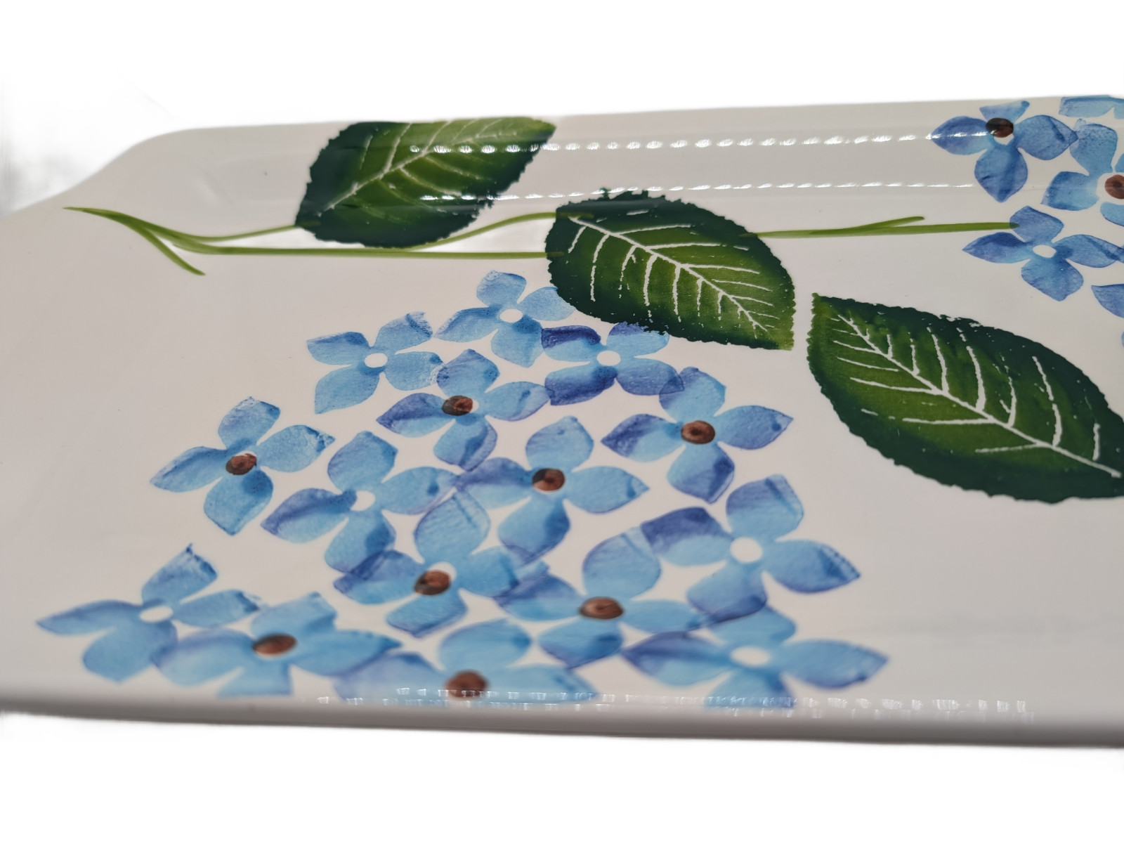 Hydrangea Mist Hand Painted Tray Portugal 16” Floral Serving Platter