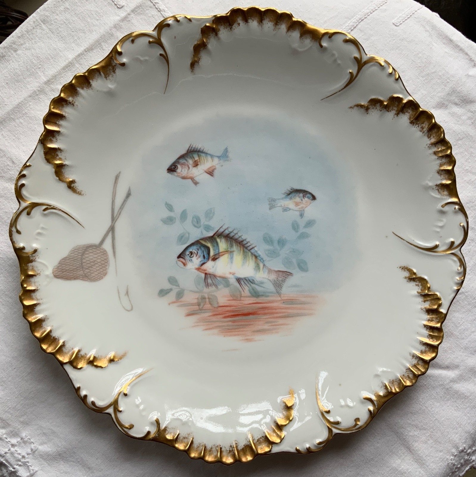 LAVIOLETTE ELITE LIMOGES FISH PLATTER & PLATE SET C.1896-1905 HIGGINS & SEITER