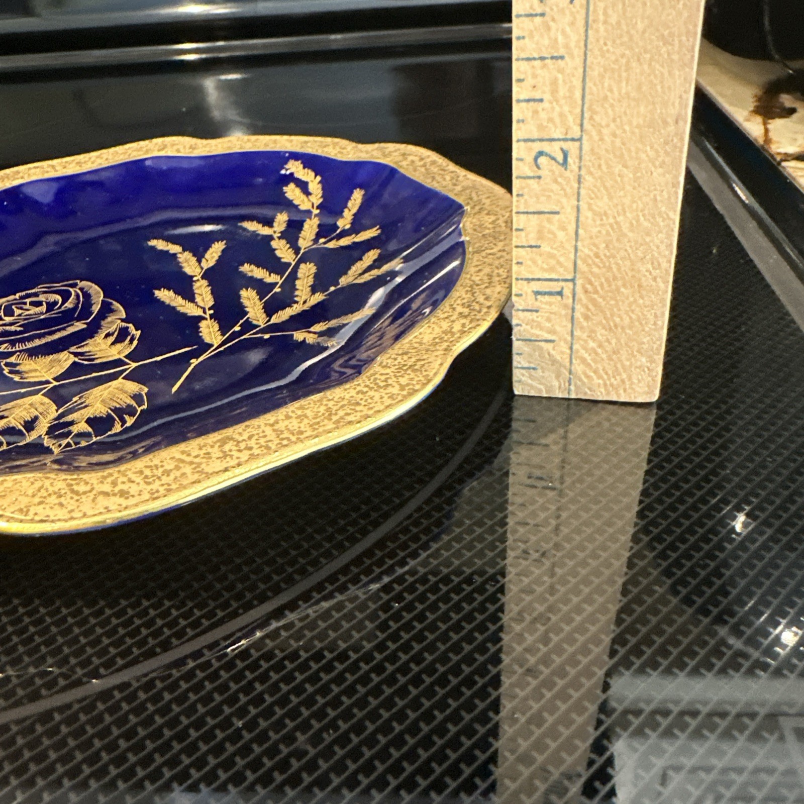 Jlmenau Reichenbach Echt Kobalt Blue GOLD TRIM Rose Plate Dish 7.5” Germany