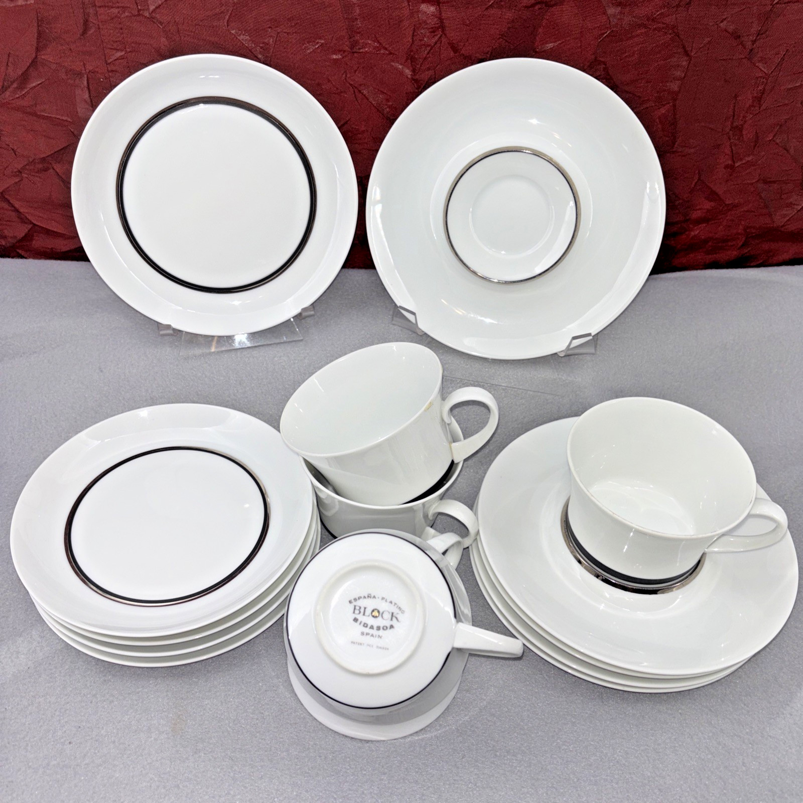 Block Bidasoa “España Platino” Coffee And Dessert Set 15pc Vintage MCM Spain EUC