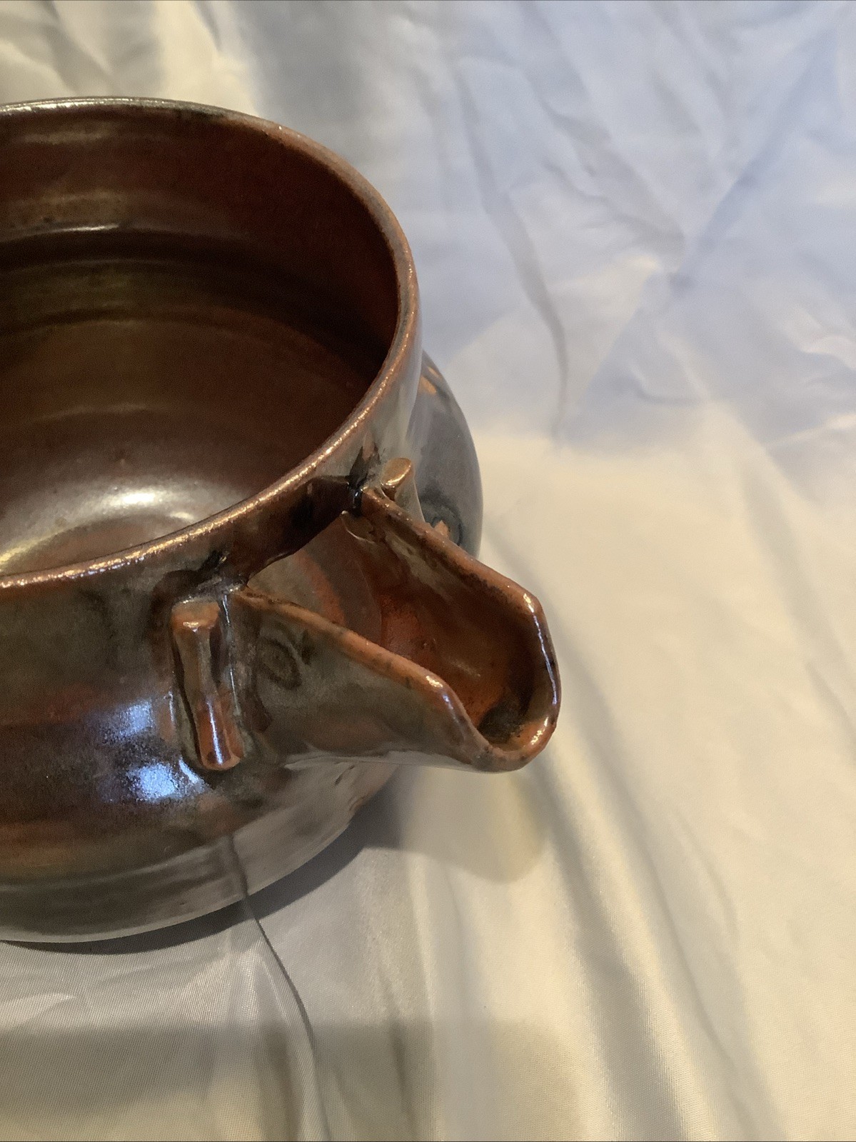 Vintage 1994 Signed Studio Pottery Creamer Pitcher Metallic Brown Stoneware DK