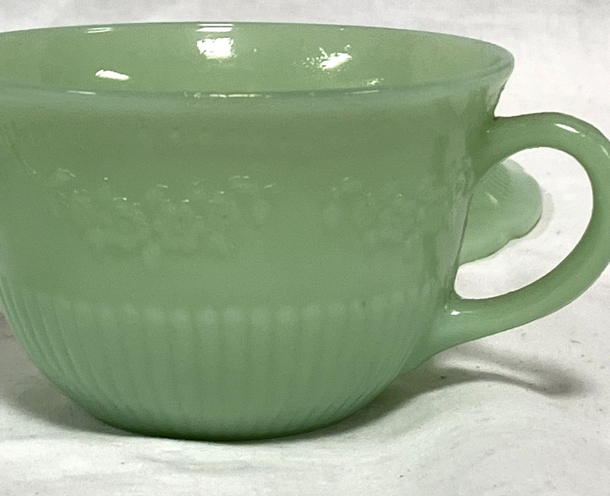 Fire-King Alice Jadeite Green Dish Lot 3 Cup & Saucer Sets + 4 Bowls