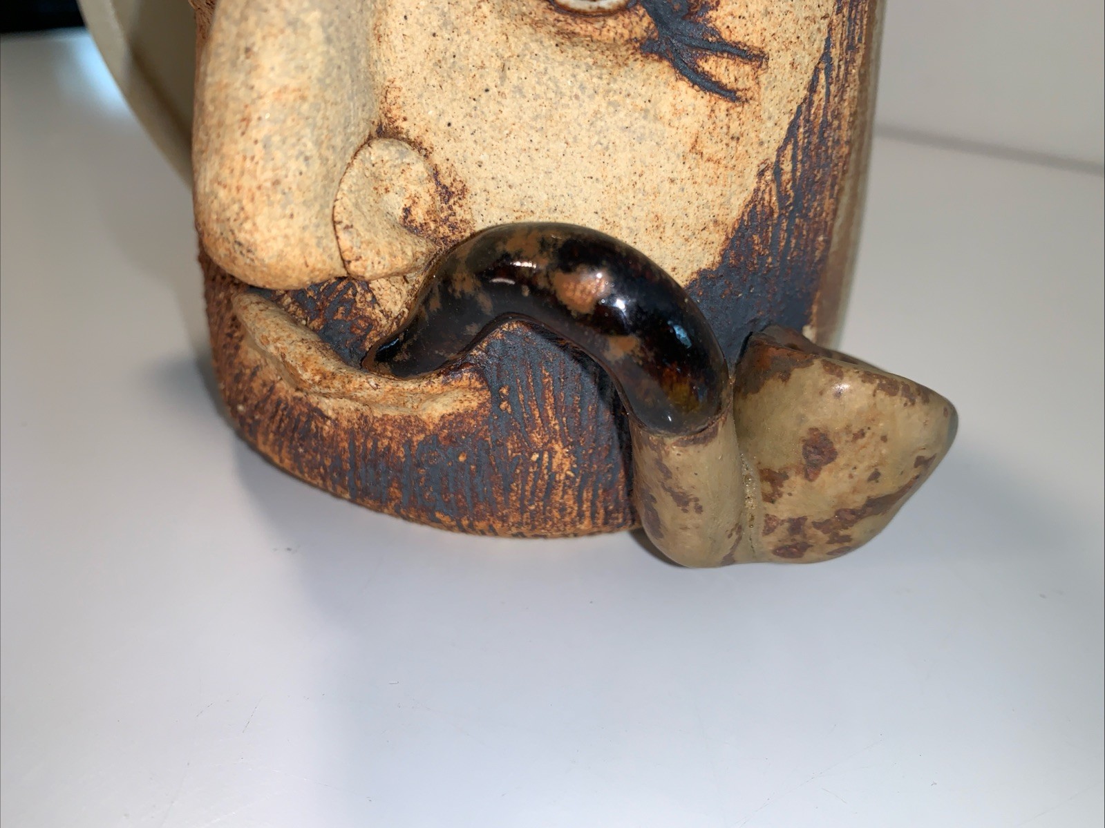 Signed Art Pottery Stoneware Man Beard Pipe Ugly Funny Mug Face 1986 Folk Art