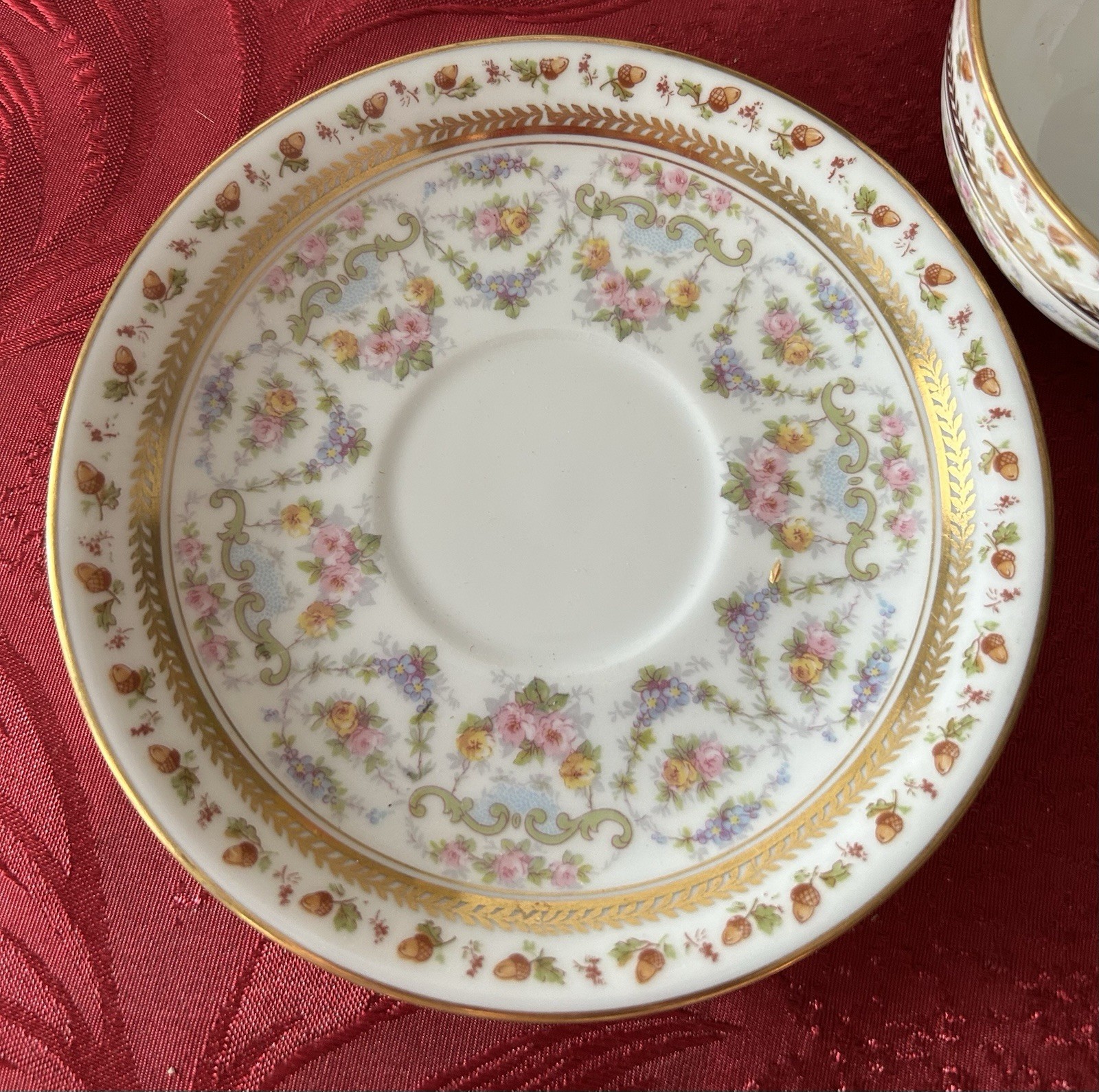 Antique 1900 Jean Pouyat JPL Limoges POY63 Flowers Acorns Porcelain Cup & Saucer
