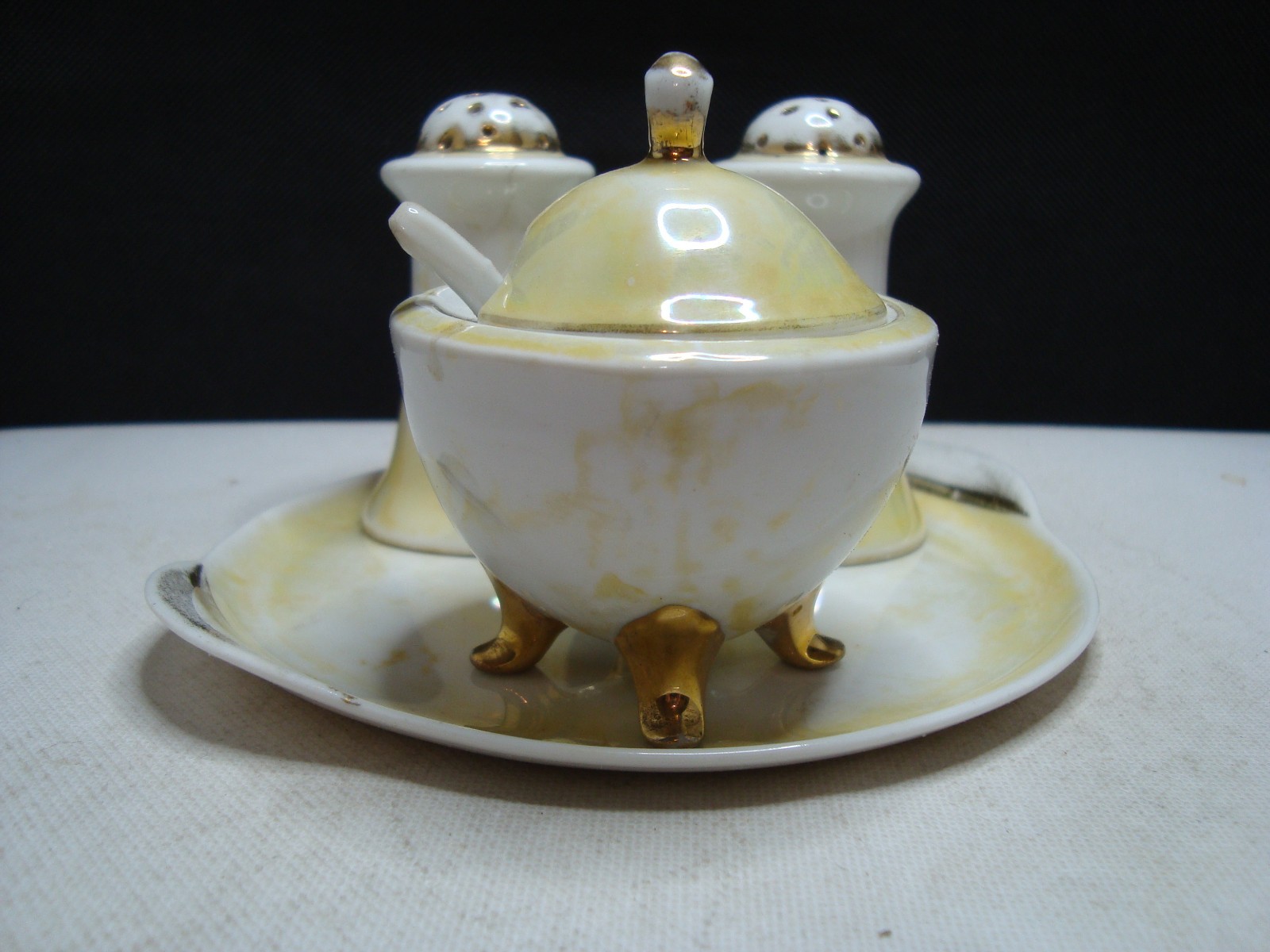 Set of Four Piece Condiment set Lidköpings Art Deco Porcelain, 1938-1939.