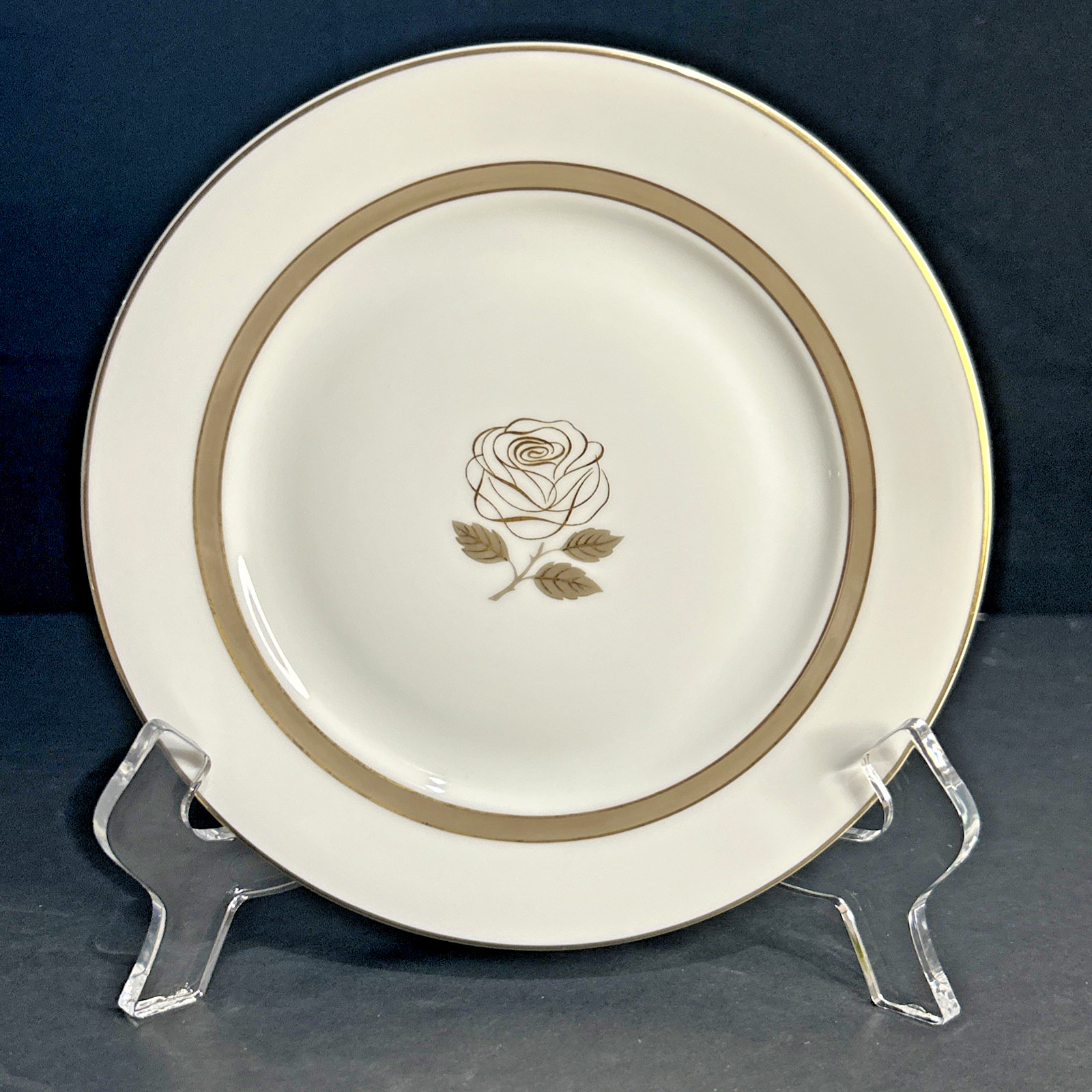 Rosenthal Rose 6” Dessert Bread Plates White w/Gold Rose & Trim Germany Set/6